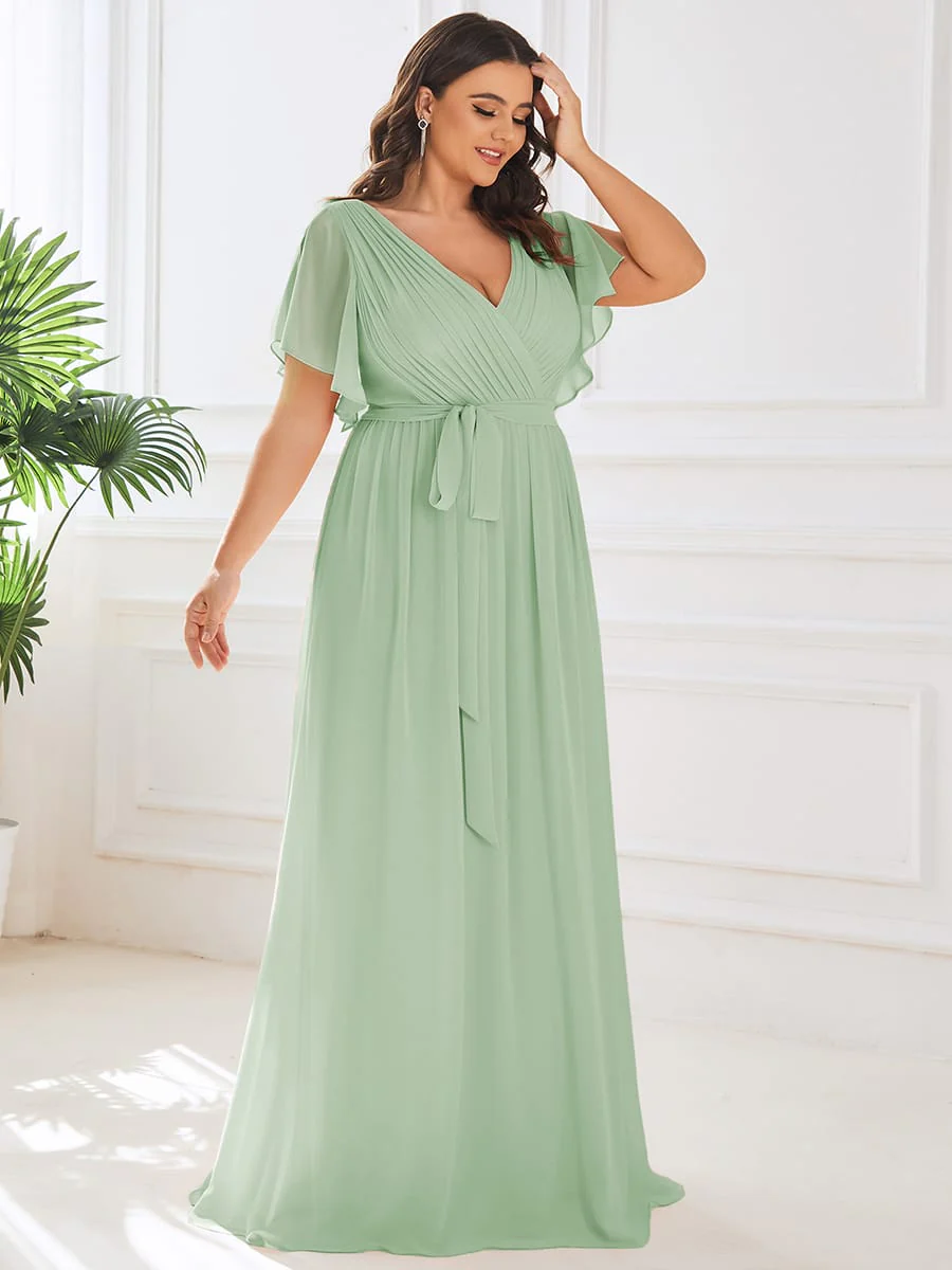 pretty LEORA|Plus Size V-Neck Floor-Length Chiffon Evening Dress - Image 84