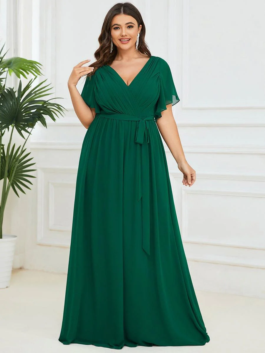 pretty LEORA|Plus Size V-Neck Floor-Length Chiffon Evening Dress - Image 9