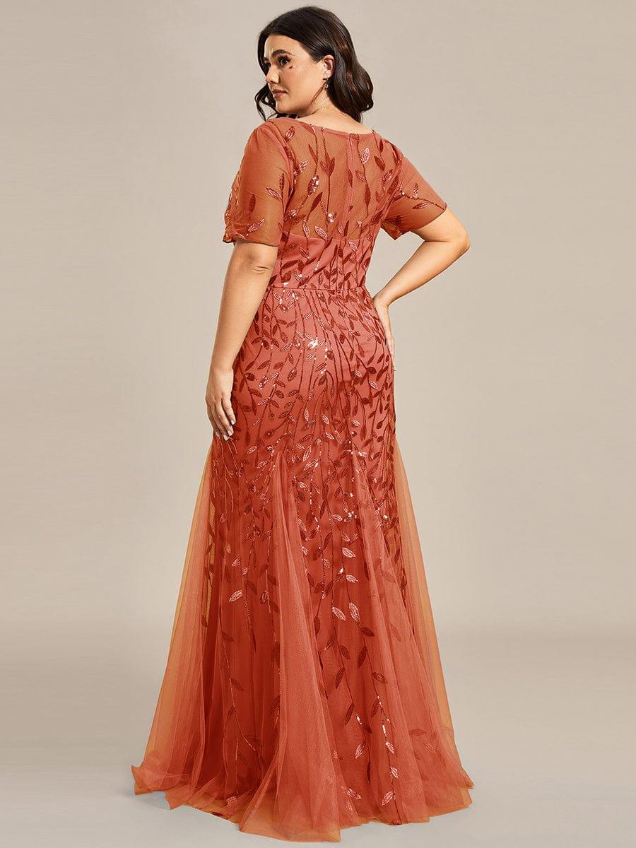 pretty JADEN|Plus Size Sequin Leaf Long Mermaid Tulle Prom Dress - Image 2