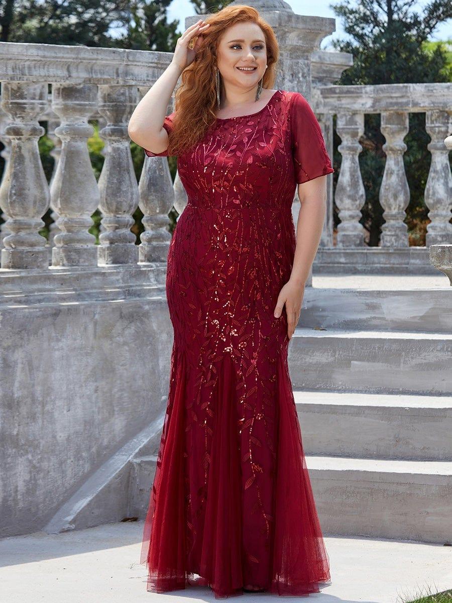 pretty JADEN|Plus Size Sequin Leaf Long Mermaid Tulle Prom Dress - Image 21