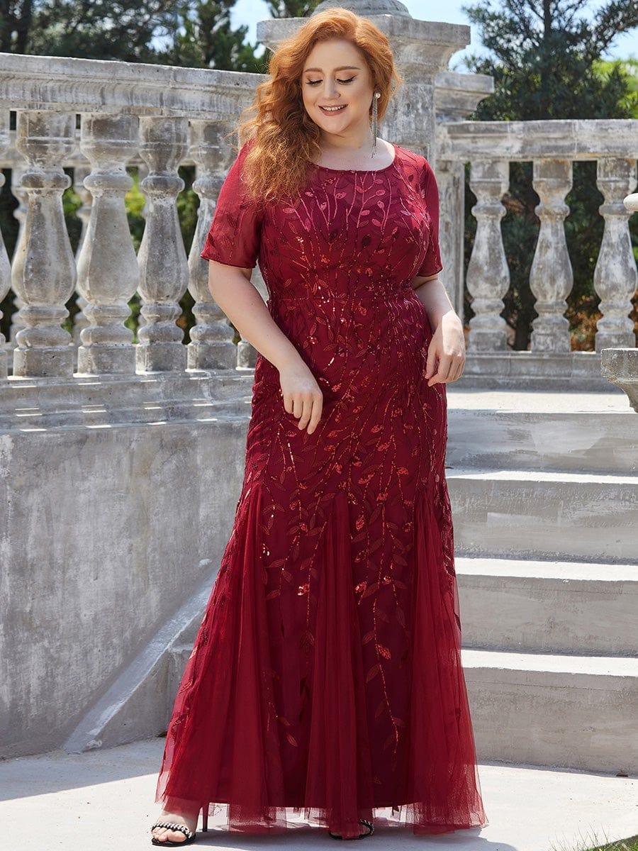 pretty JADEN|Plus Size Sequin Leaf Long Mermaid Tulle Prom Dress - Image 23