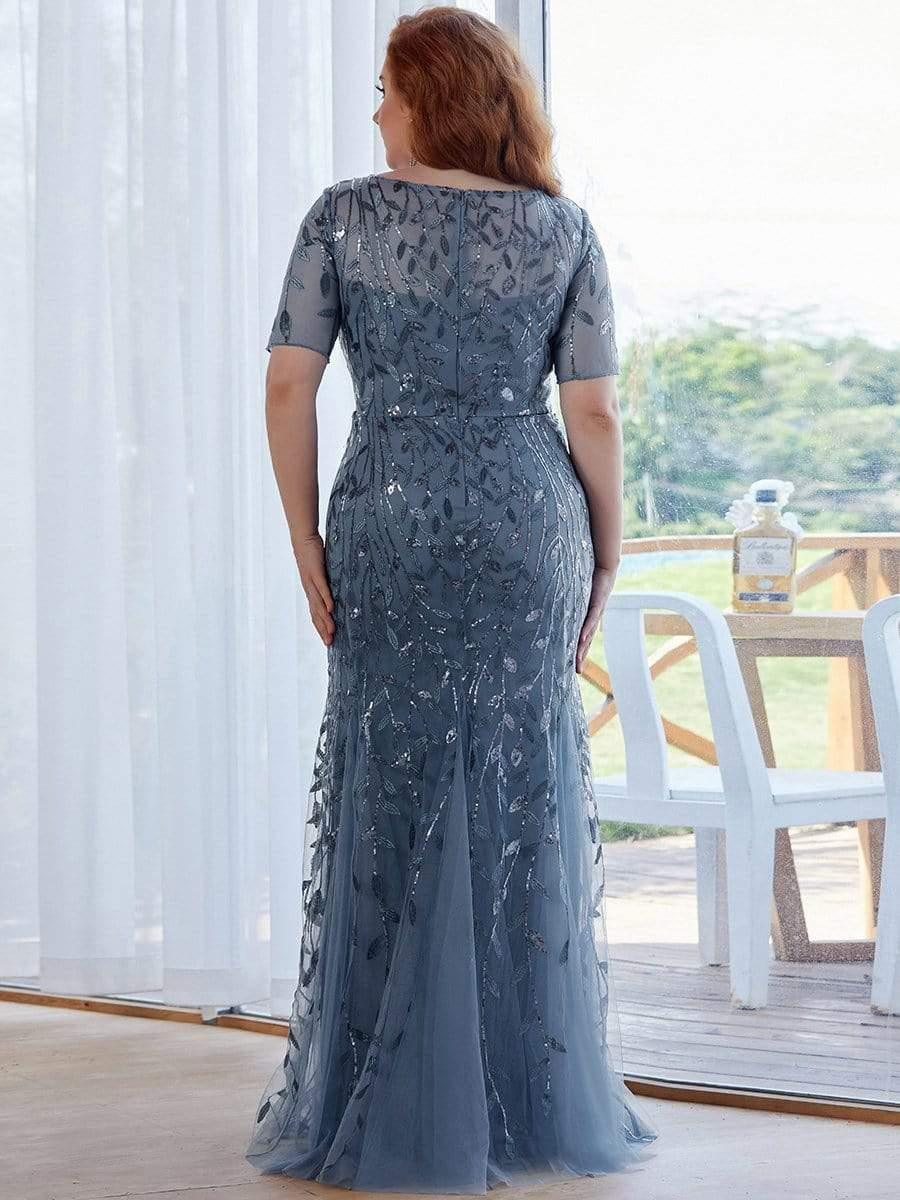pretty JADEN|Plus Size Sequin Leaf Long Mermaid Tulle Prom Dress - Image 35
