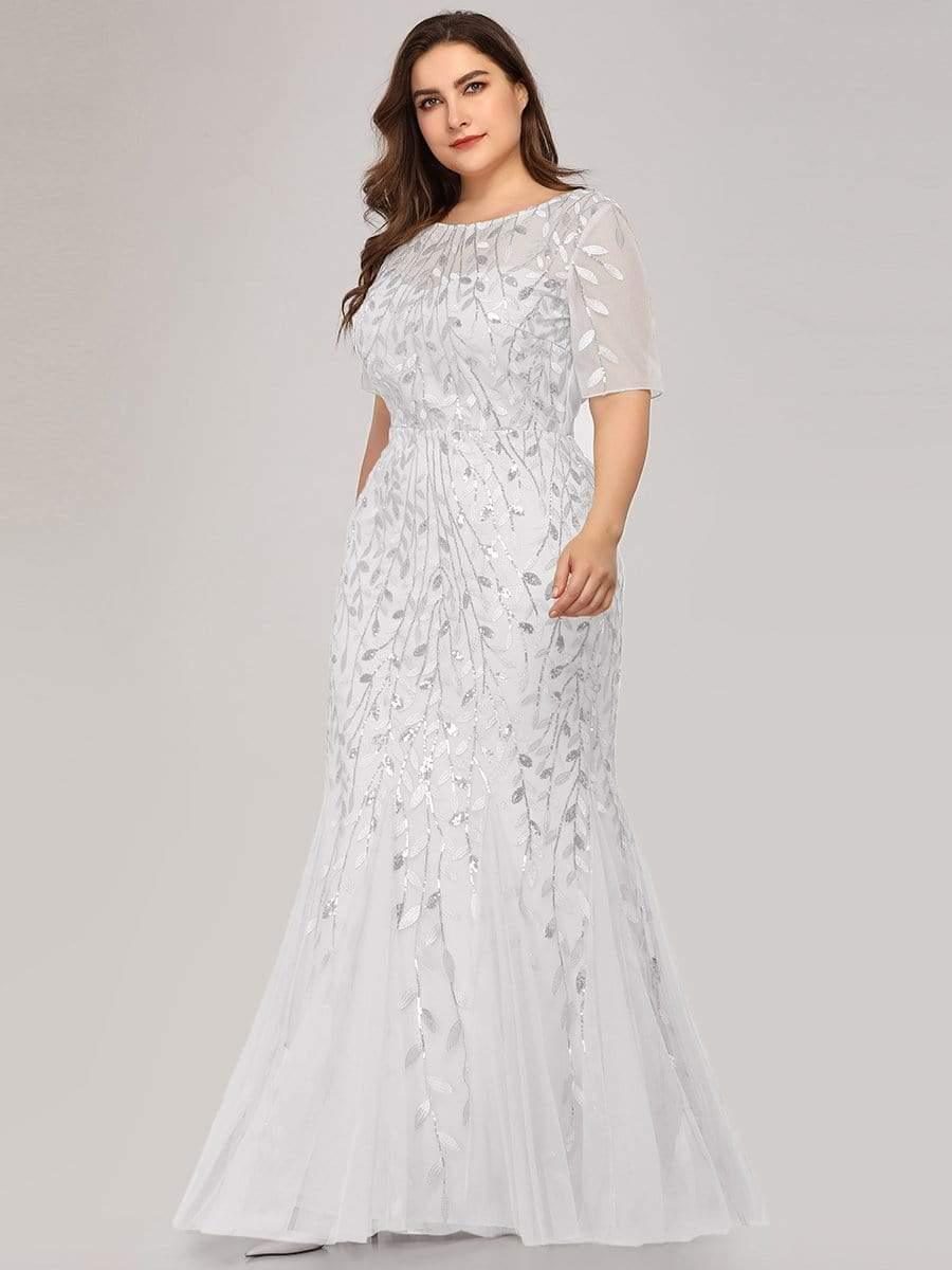 pretty JADEN|Plus Size Sequin Leaf Long Mermaid Tulle Prom Dress - Image 47