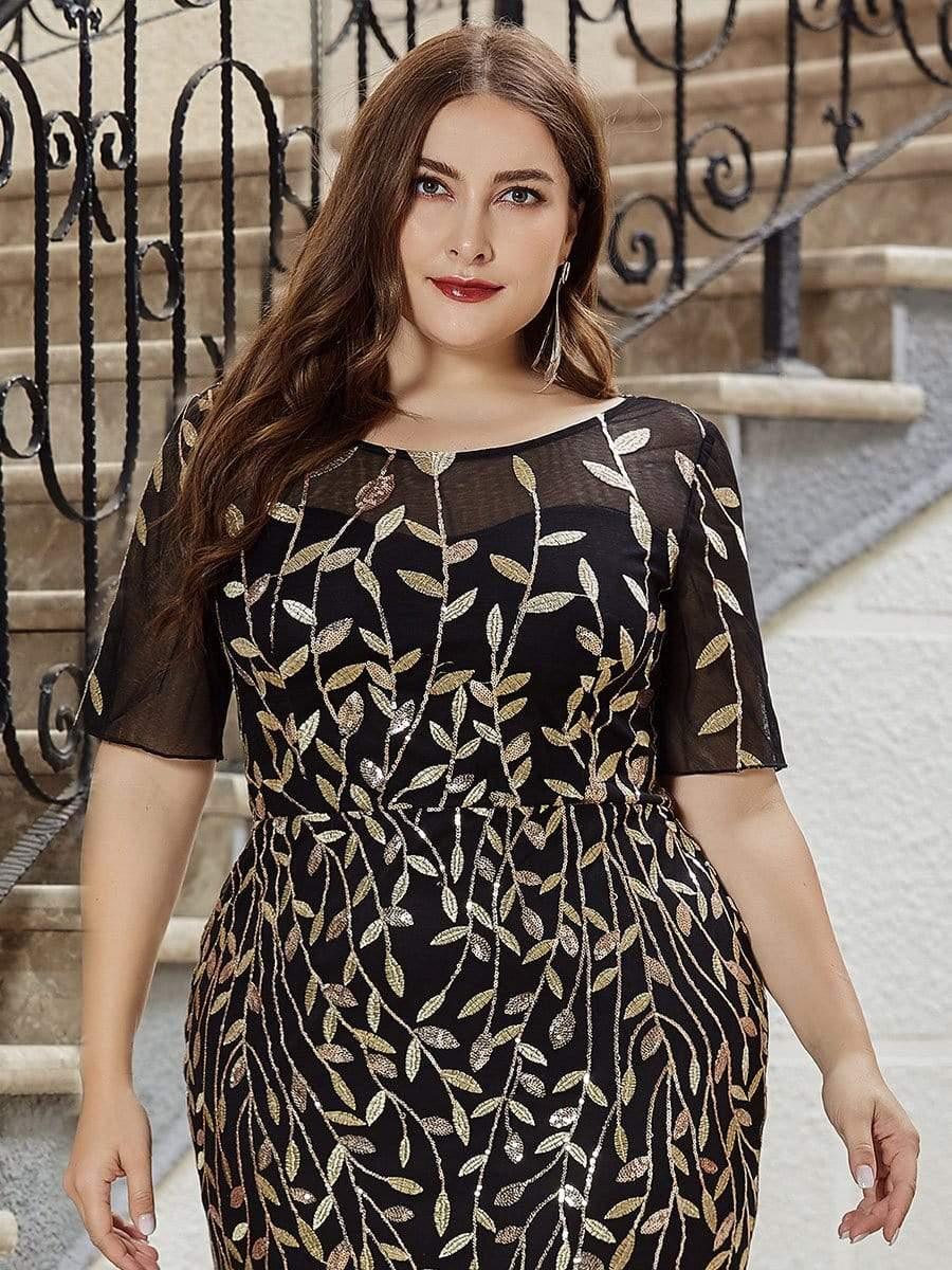 pretty JADEN|Plus Size Sequin Leaf Long Mermaid Tulle Prom Dress - Image 53