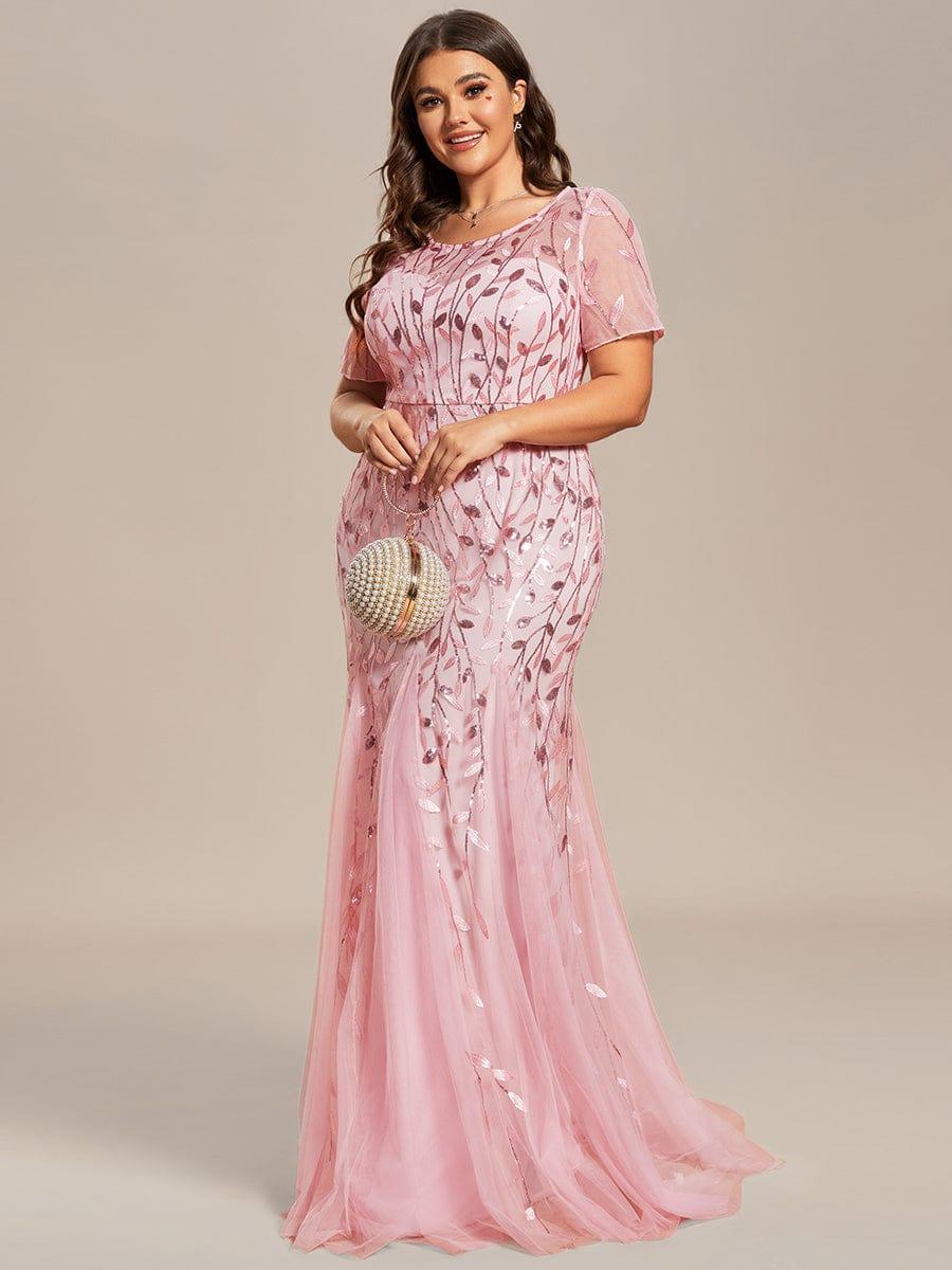 pretty JADEN|Plus Size Sequin Leaf Long Mermaid Tulle Prom Dress - Image 62