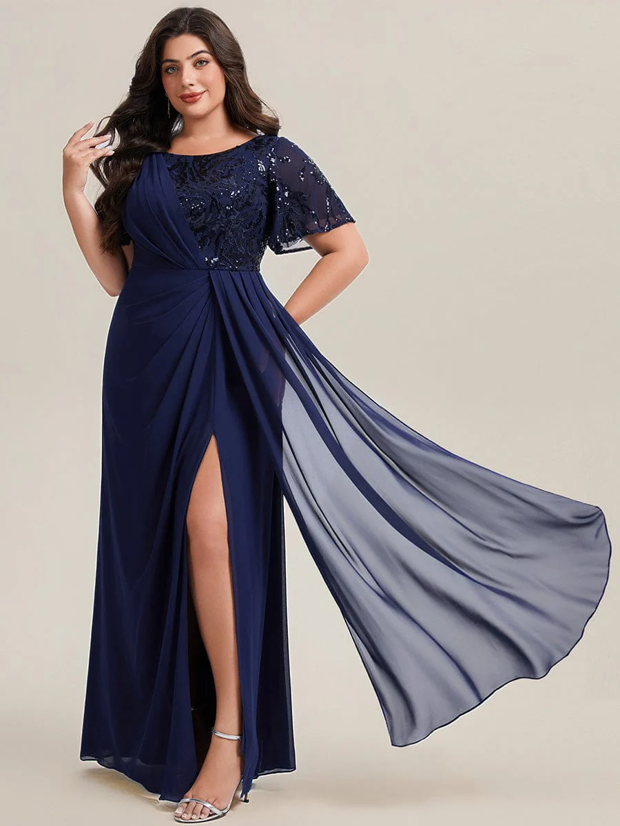 pretty GALE|Plus Size Flowing Ribbons Chiffon Dress