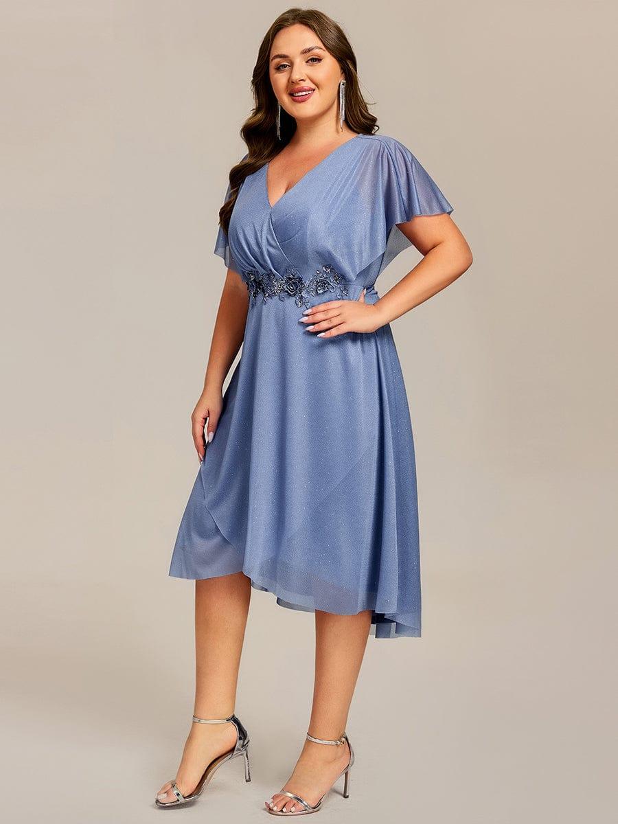 pretty DANNA|Plus Size Glitter Bat-Wing Applique Asymmetrical Hem Midi Weeding Guest Dress - Image 5