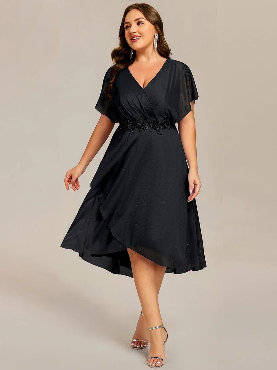 pretty DANNA|Plus Size Glitter Bat-Wing Applique Asymmetrical Hem Midi Weeding Guest Dress - Image 6
