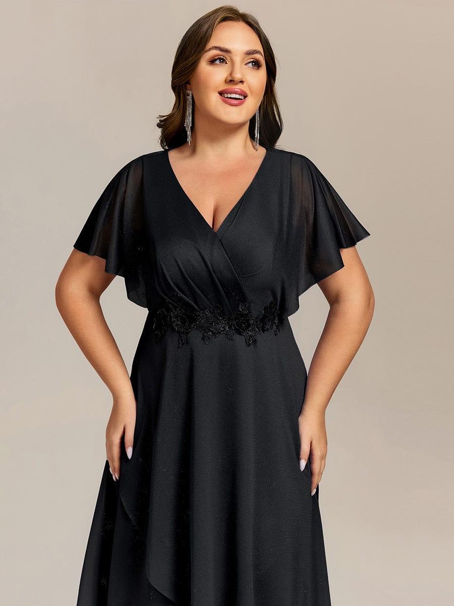 pretty DANNA|Plus Size Glitter Bat-Wing Applique Asymmetrical Hem Midi Weeding Guest Dress - Image 8