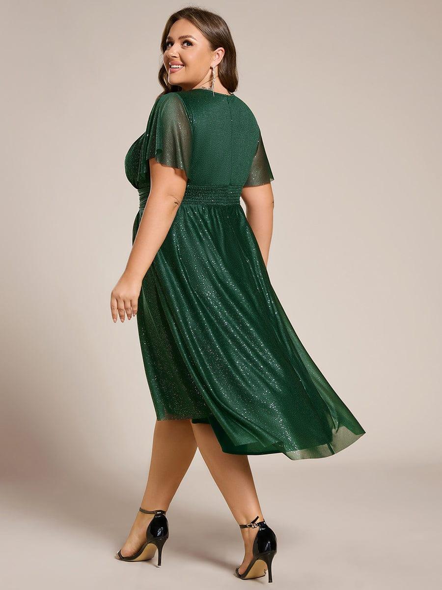 pretty CLARYN|Plus Size Glitter Round Neck Midi Wedding Guest Dress - Image 17