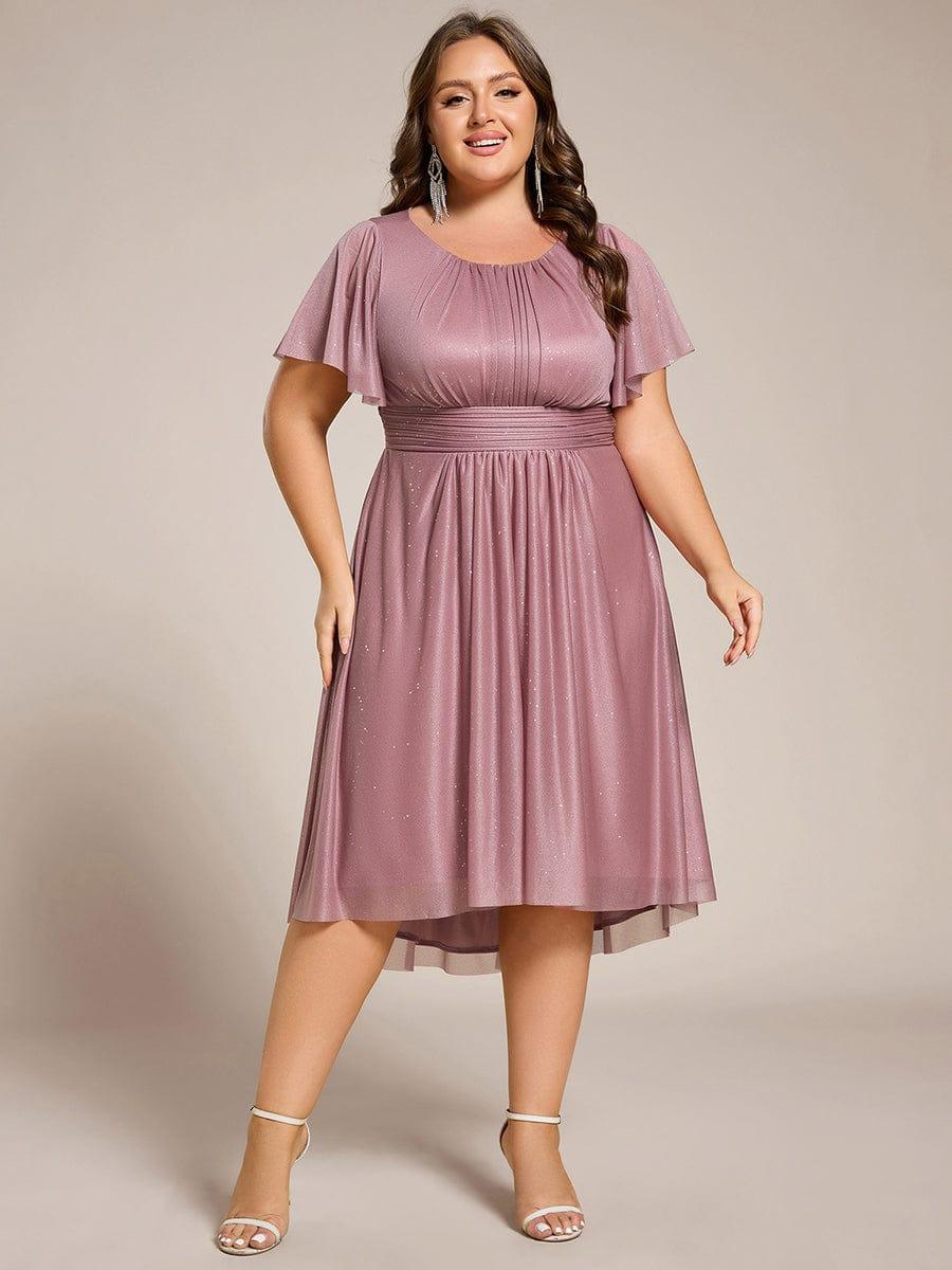 pretty CLARYN|Plus Size Glitter Round Neck Midi Wedding Guest Dress - Image 5