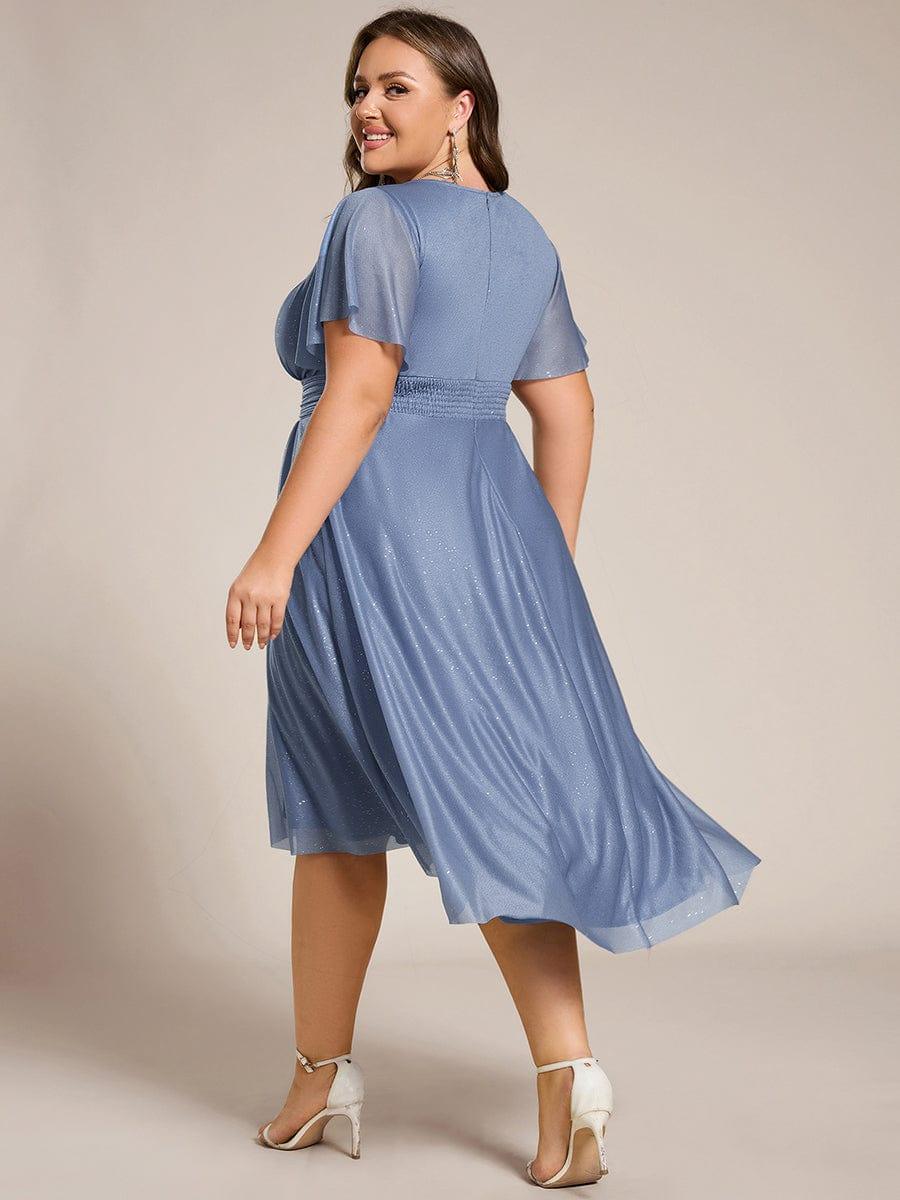 pretty CLARYN|Plus Size Glitter Round Neck Midi Wedding Guest Dress - Image 7
