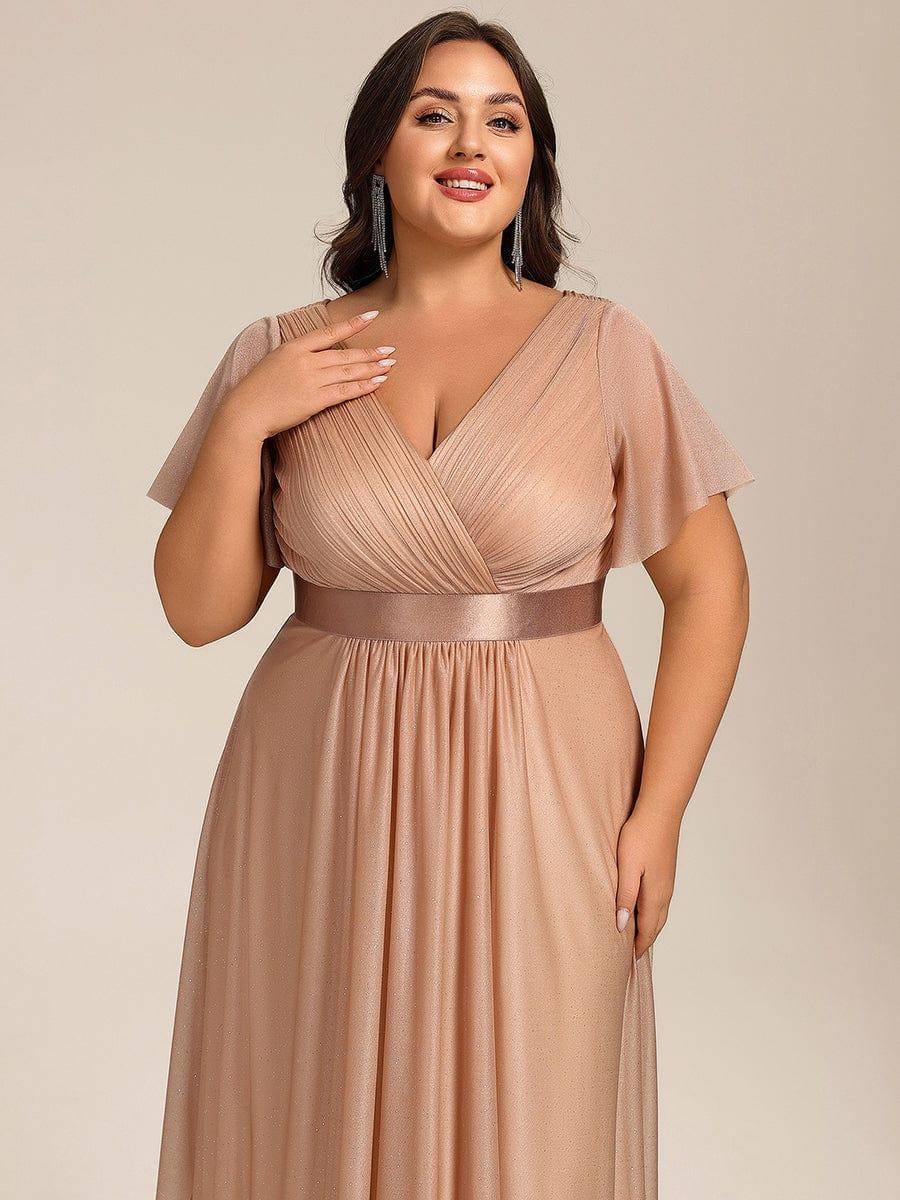 pretty SOL|Plus Size Glitter Ruffles Sleeve Asymmetrical Hem Midi Wedding Guest Dress - Image 13