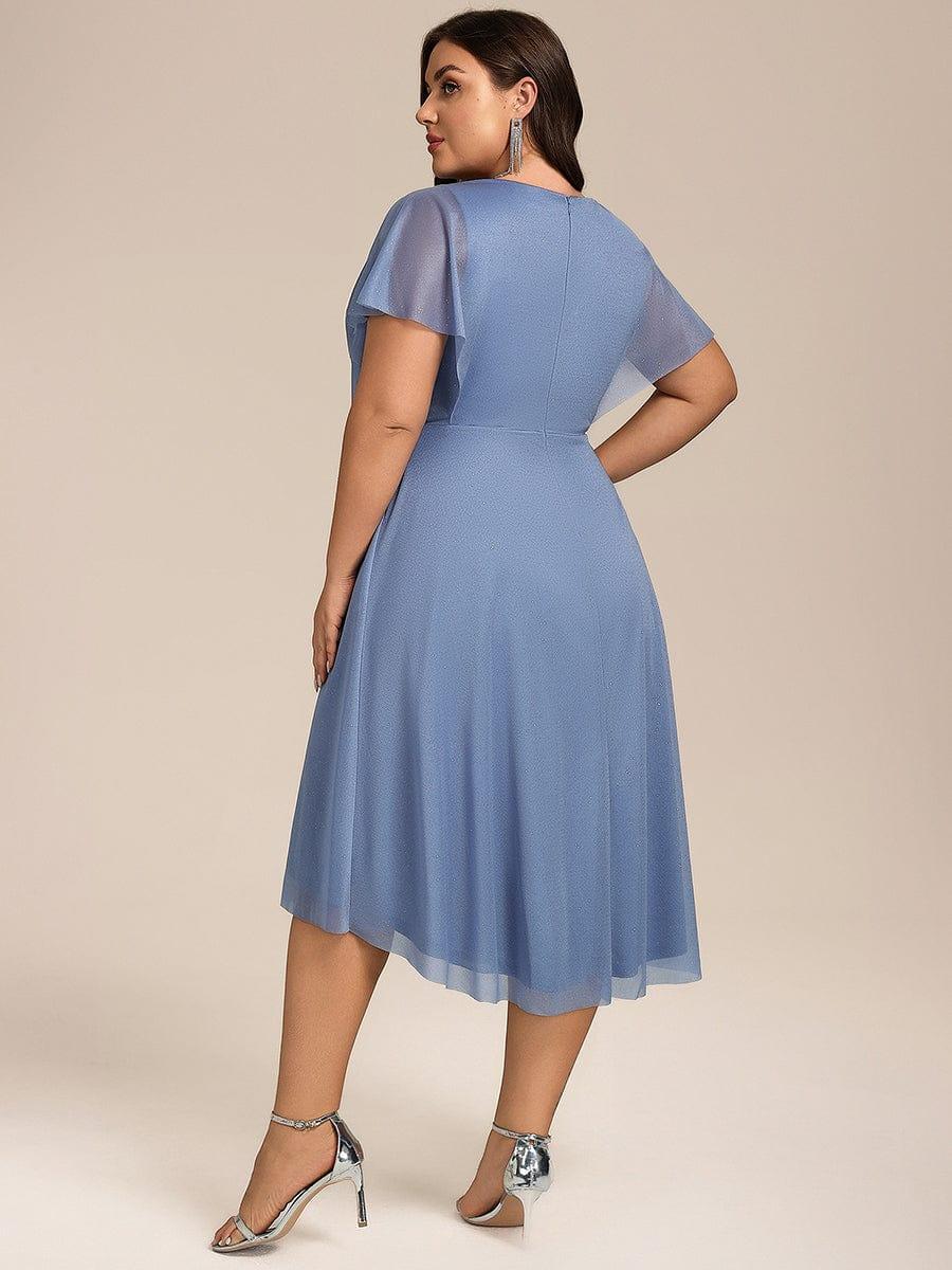 pretty SOL|Plus Size Glitter Ruffles Sleeve Asymmetrical Hem Midi Wedding Guest Dress - Image 2
