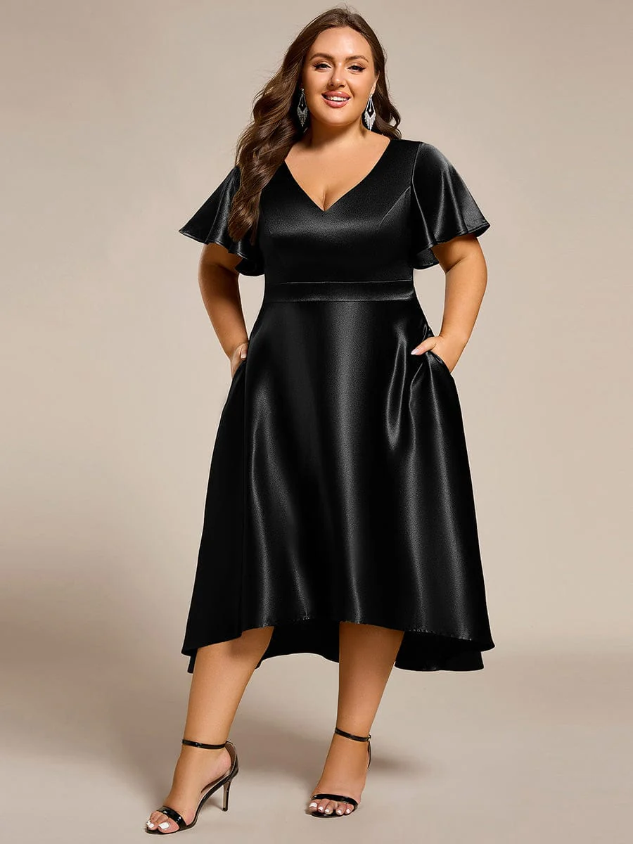 pretty SCARLEN | Plus Size High-Low Satin Guest Dress with Pockets - Image 16