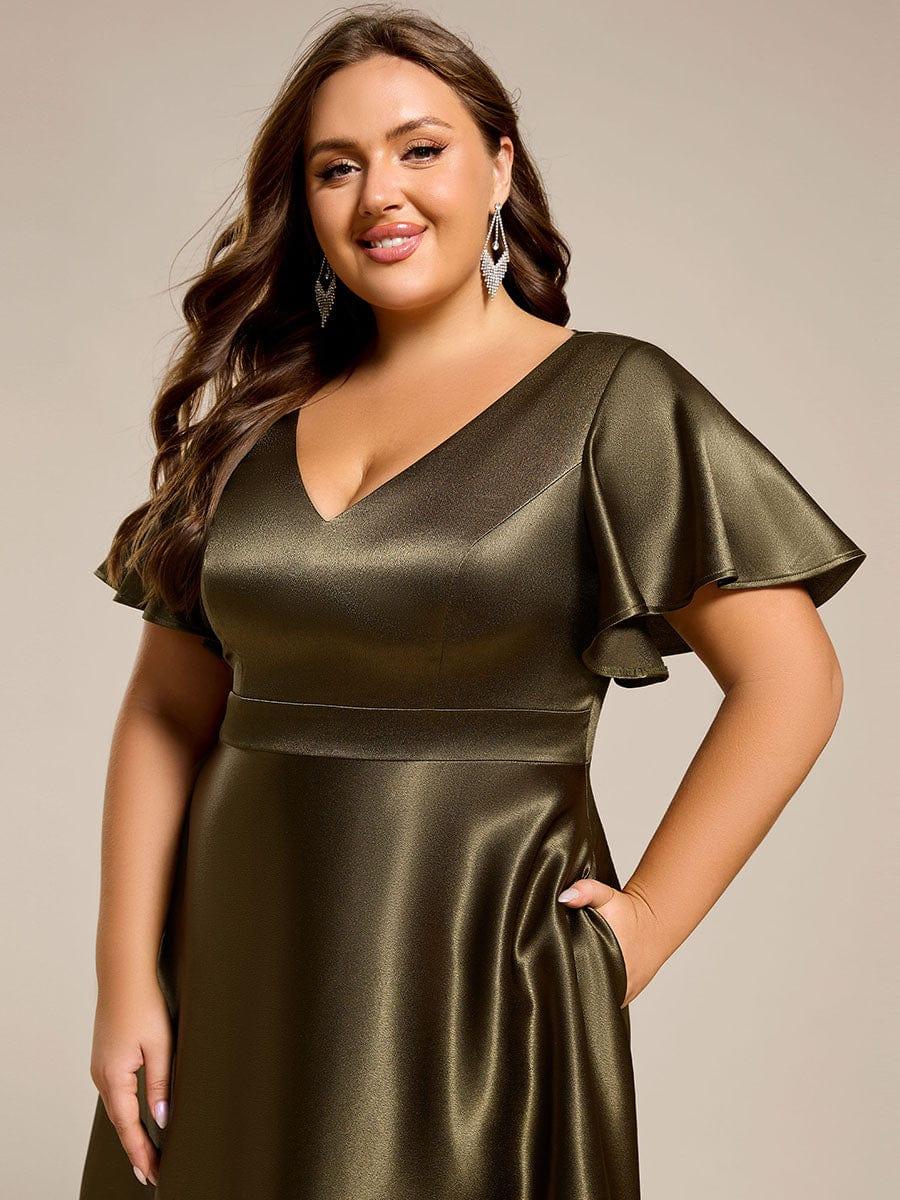 pretty SCARLEN | Plus Size High-Low Satin Guest Dress with Pockets - Image 3
