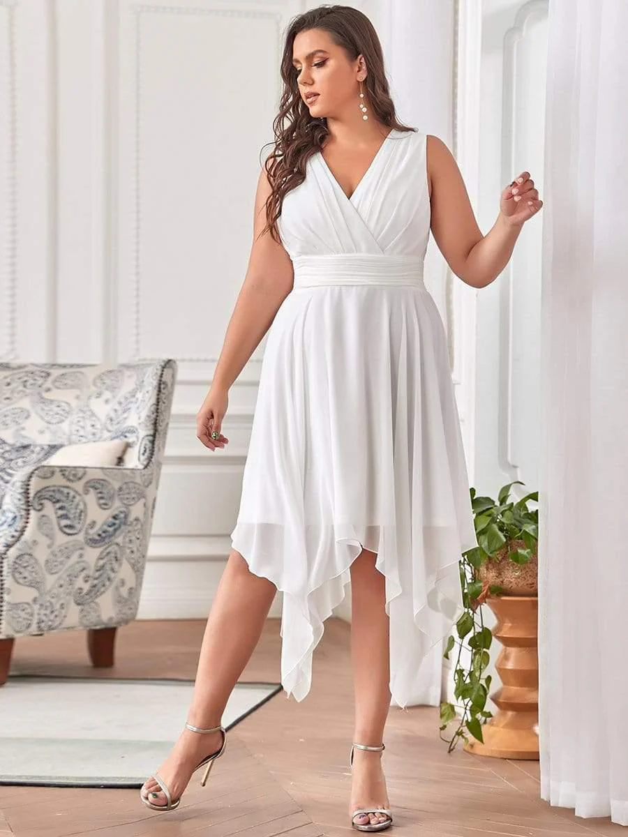 Plus Size Knee Length Asymmetrical Hem Chiffon Bridesmaid Dress - Image 12