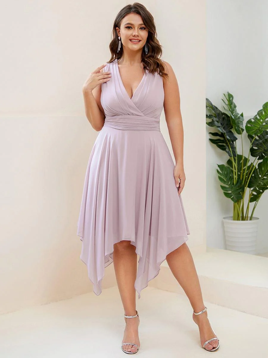 Plus Size Knee Length Asymmetrical Hem Chiffon Bridesmaid Dress - Image 37
