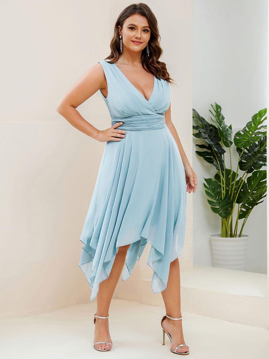 Plus Size Knee Length Asymmetrical Hem Chiffon Bridesmaid Dress - Image 50