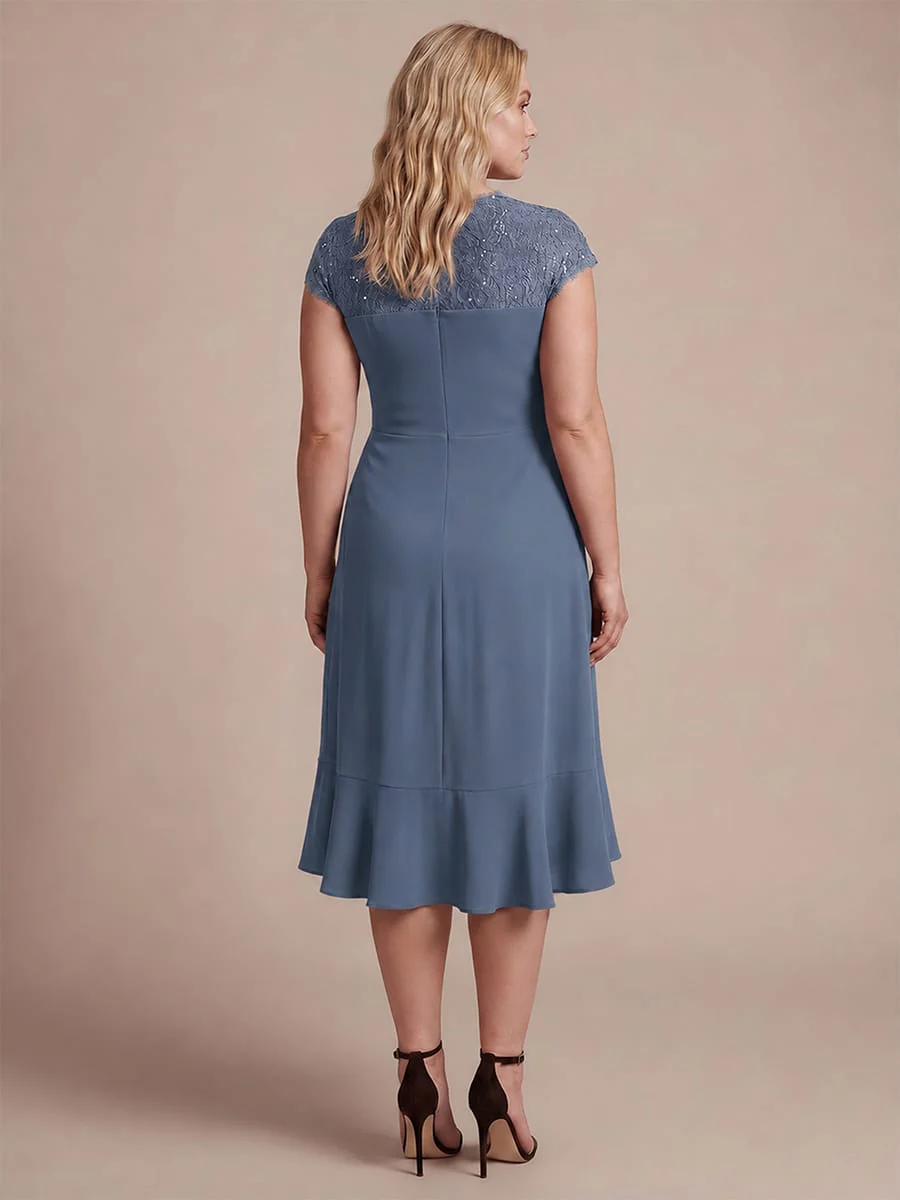 Plus Size Elegant Cap Sleeve Lace Patchwork Midi Mermaid Wedding Guest Dress - Image 10