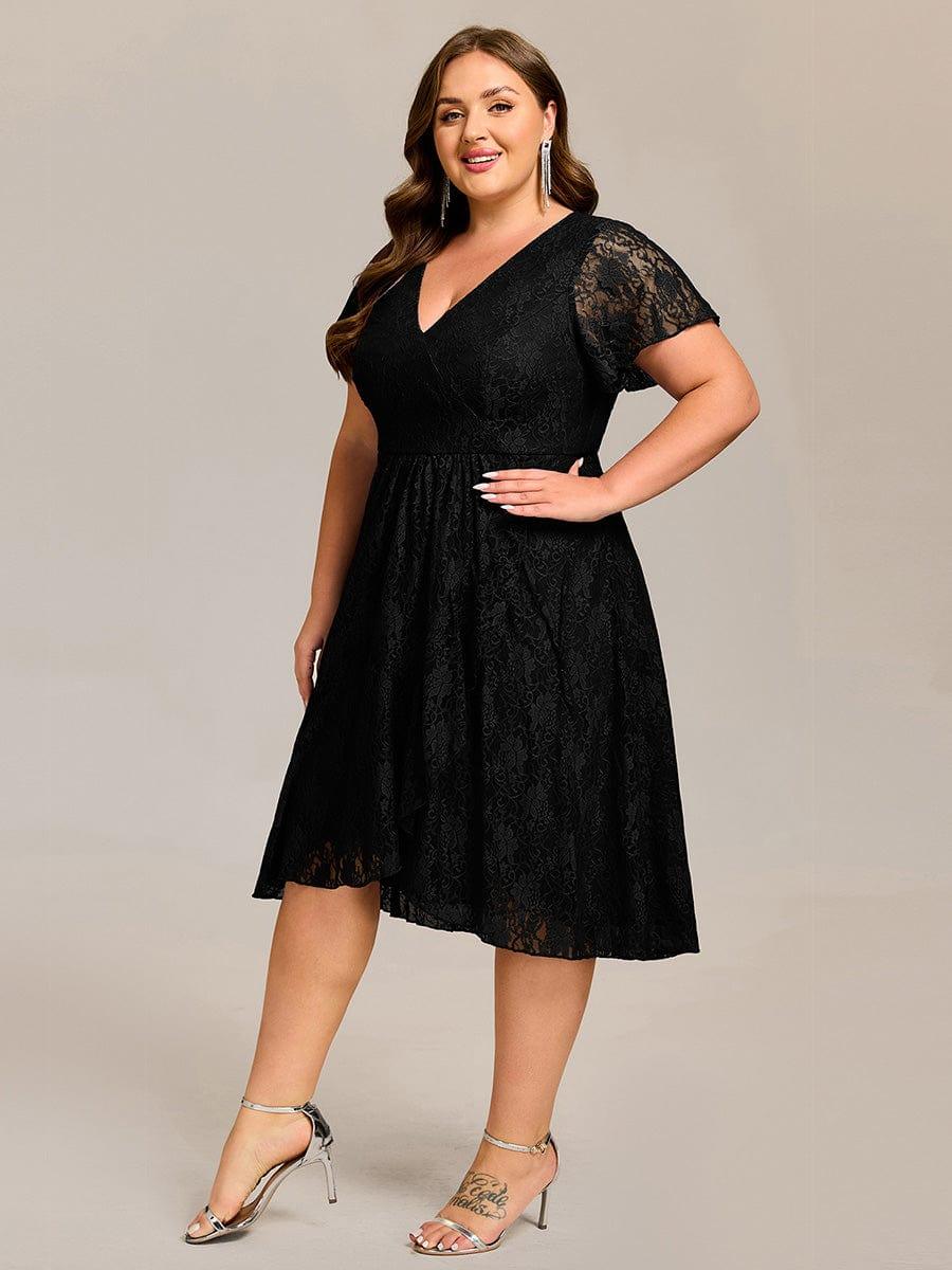 pretty PALOMA|Plus Size Lace Lotus Leaf Ruffles Sleeve Midi Wedding Guest Dress - Image 10