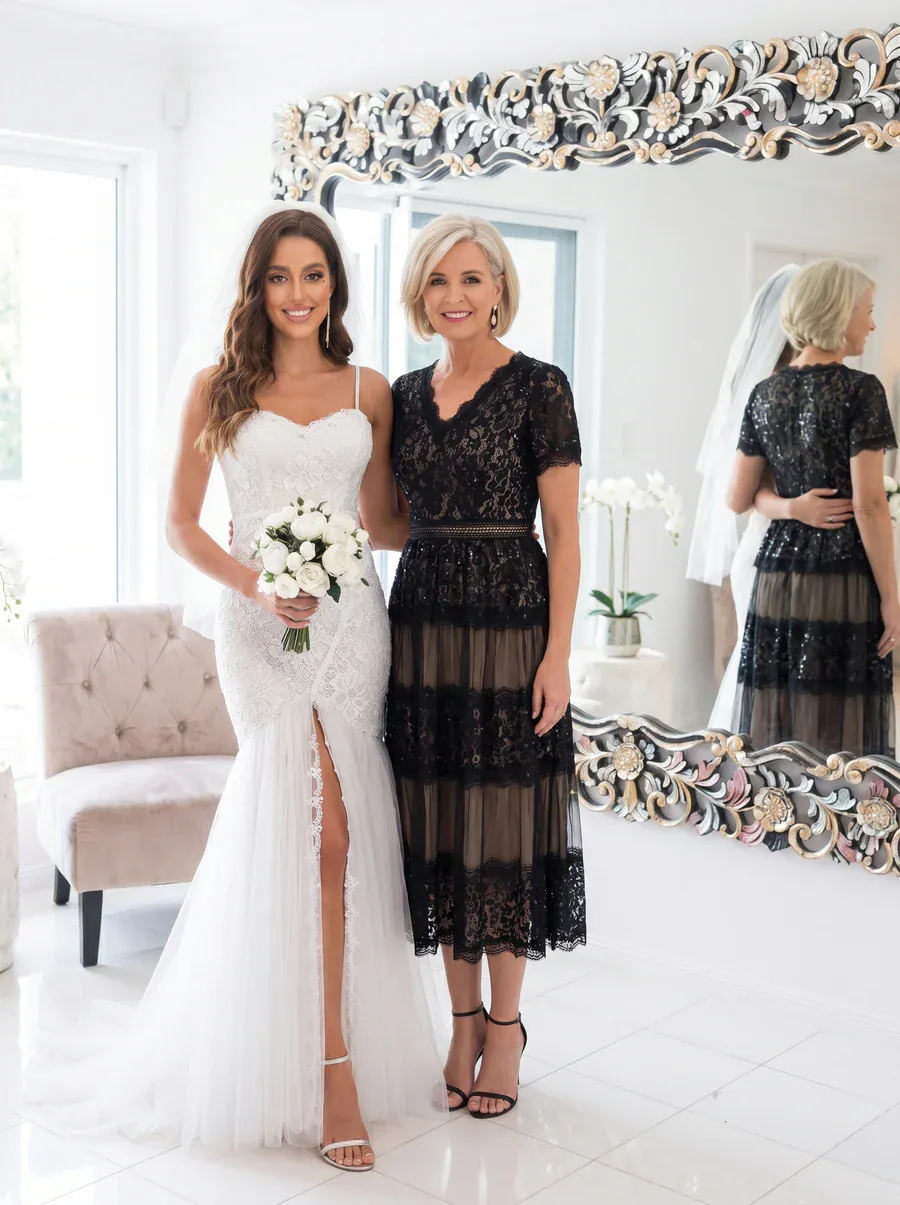 High Stretch Lace Spliced A-Line Flutter Sleeve Patchwork Wedding Guest Dress - Image 8