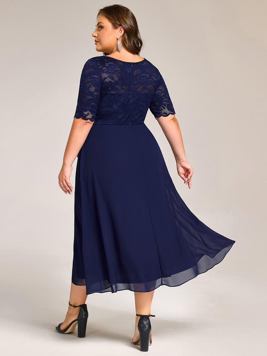 pretty NYLA|Plus Size Lace Top Short Sleeve Split Round Neck Evening Dress - Image 2