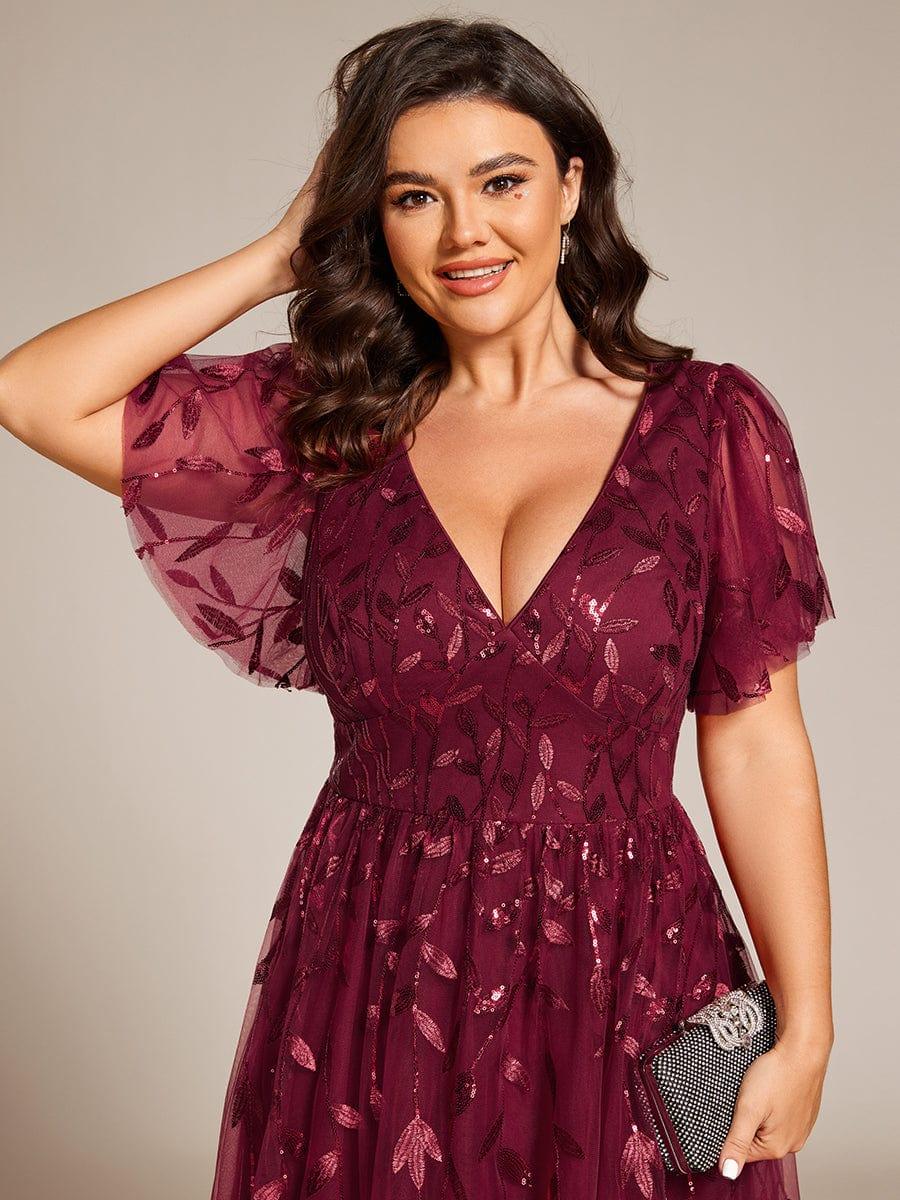 pretty SIMONE|Plus Size Leaf Sequin Tulle Midi Wedding Guest Dress(Final Sale) - Image 10
