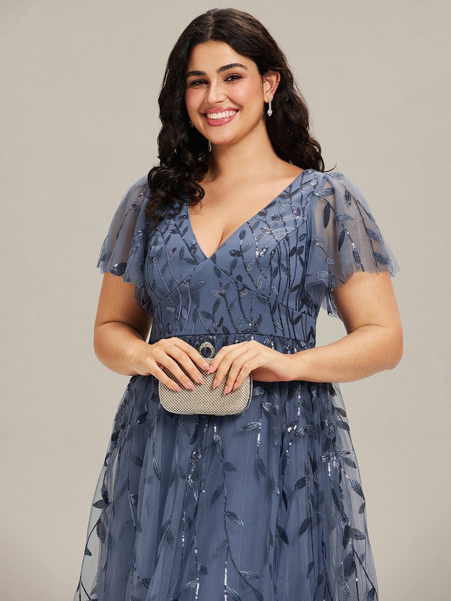 pretty SIMONE|Plus Size Leaf Sequin Tulle Midi Wedding Guest Dress(Final Sale) - Image 13