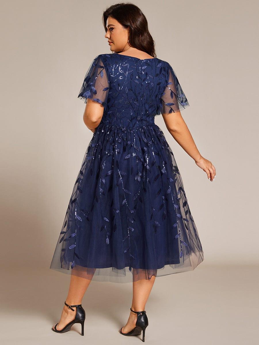 pretty SIMONE|Plus Size Leaf Sequin Tulle Midi Wedding Guest Dress(Final Sale) - Image 18