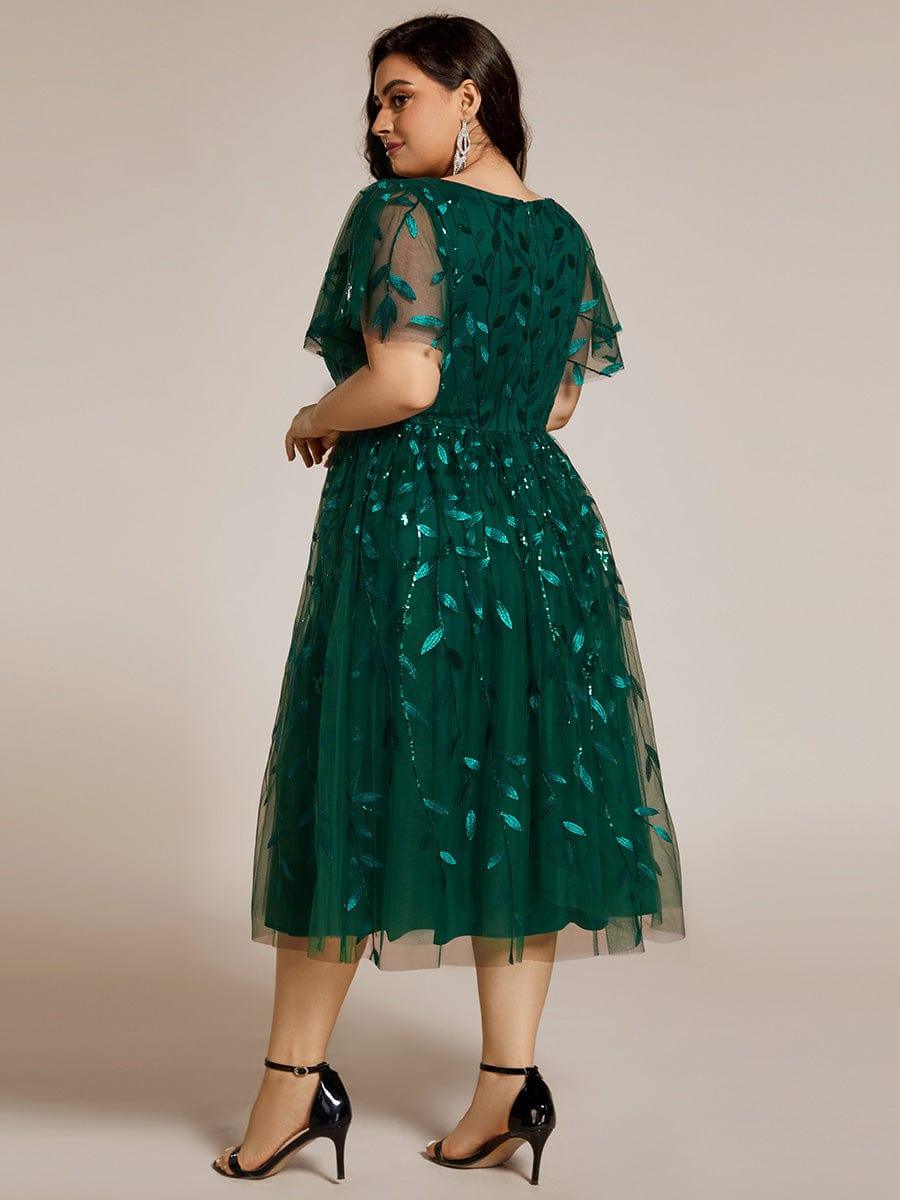 pretty SIMONE|Plus Size Leaf Sequin Tulle Midi Wedding Guest Dress(Final Sale) - Image 2
