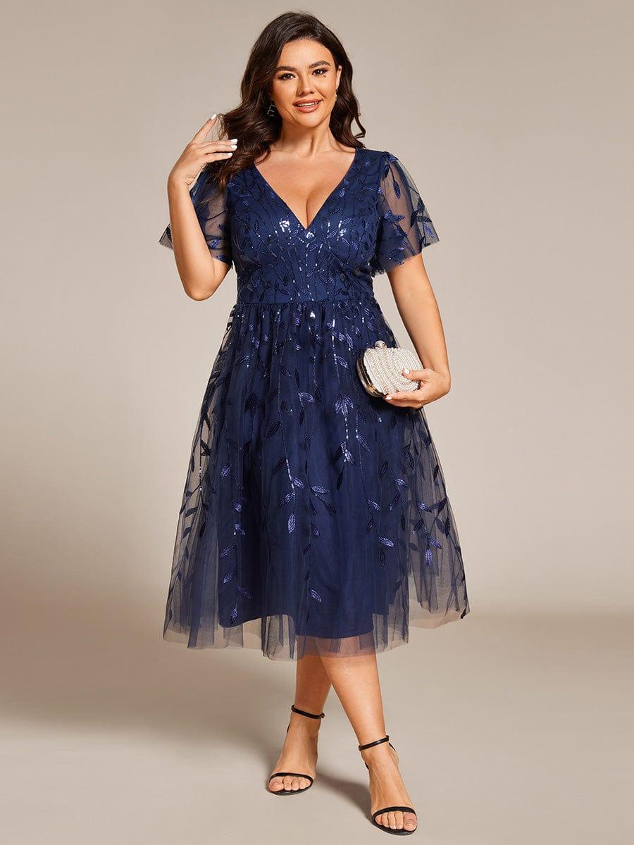 pretty SIMONE|Plus Size Leaf Sequin Tulle Midi Wedding Guest Dress(Final Sale) - Image 20
