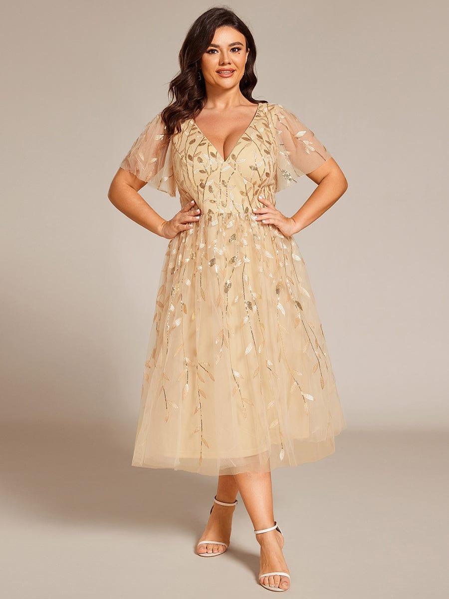 pretty SIMONE|Plus Size Leaf Sequin Tulle Midi Wedding Guest Dress(Final Sale) - Image 26