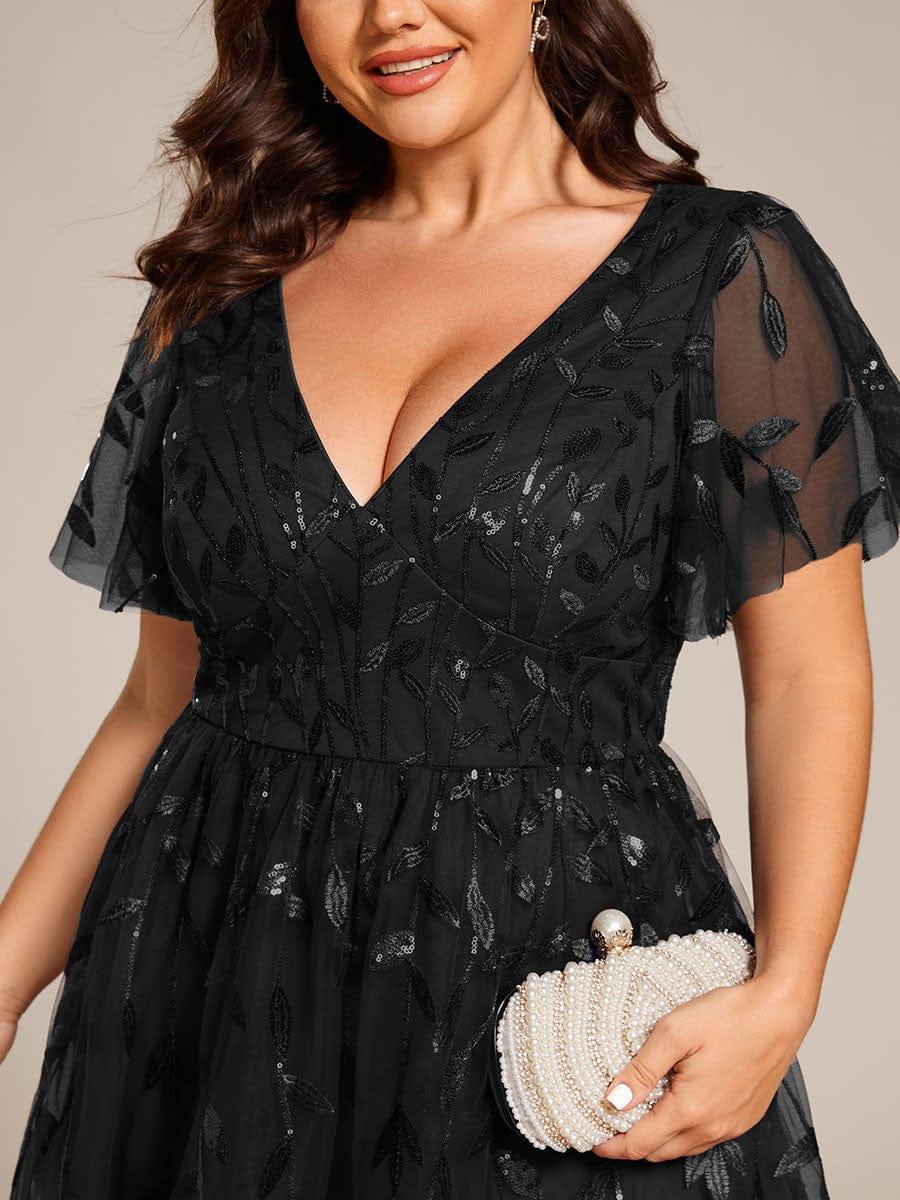 pretty SIMONE|Plus Size Leaf Sequin Tulle Midi Wedding Guest Dress(Final Sale) - Image 29