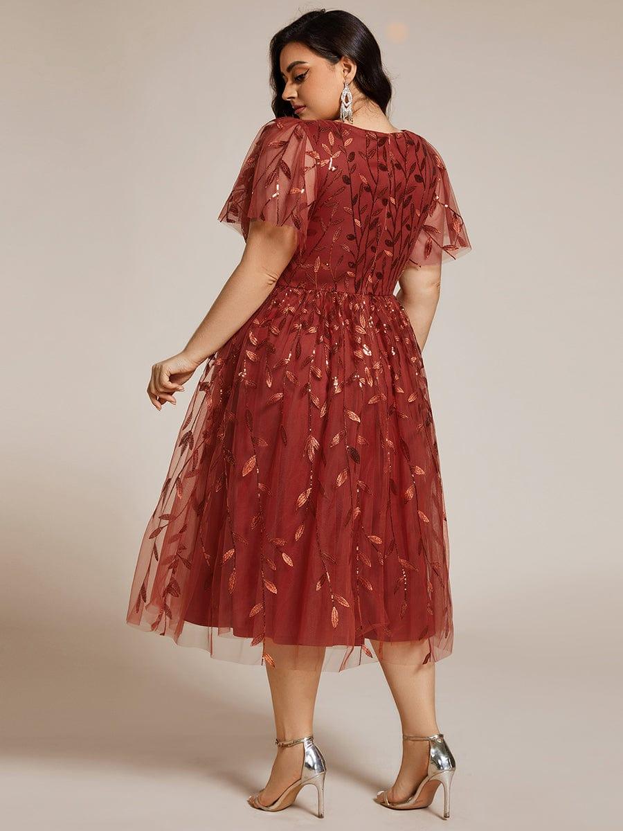 pretty SIMONE|Plus Size Leaf Sequin Tulle Midi Wedding Guest Dress(Final Sale) - Image 32