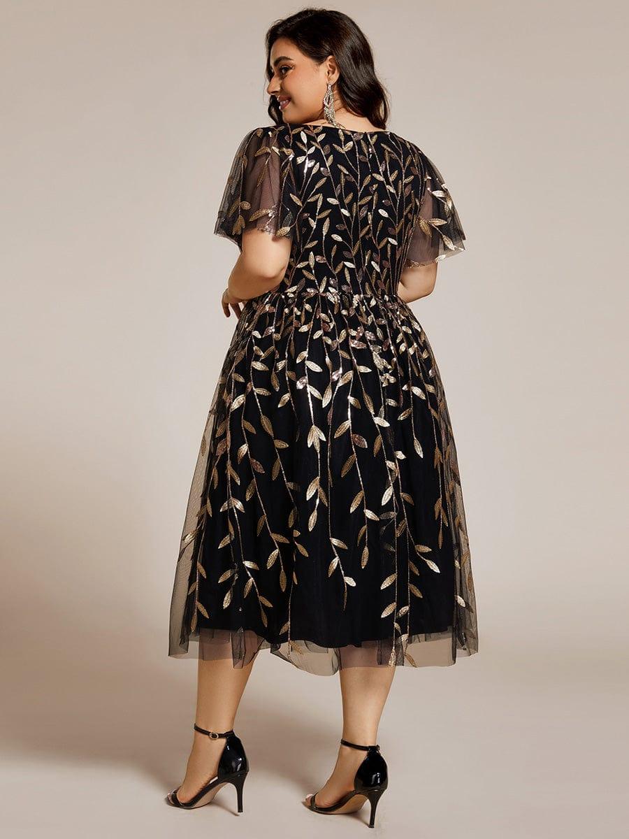 pretty SIMONE|Plus Size Leaf Sequin Tulle Midi Wedding Guest Dress(Final Sale) - Image 37