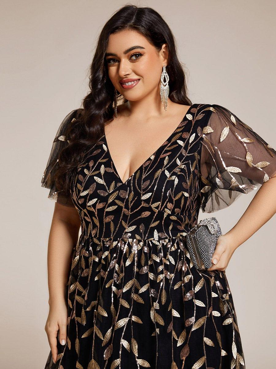 pretty SIMONE|Plus Size Leaf Sequin Tulle Midi Wedding Guest Dress(Final Sale) - Image 38