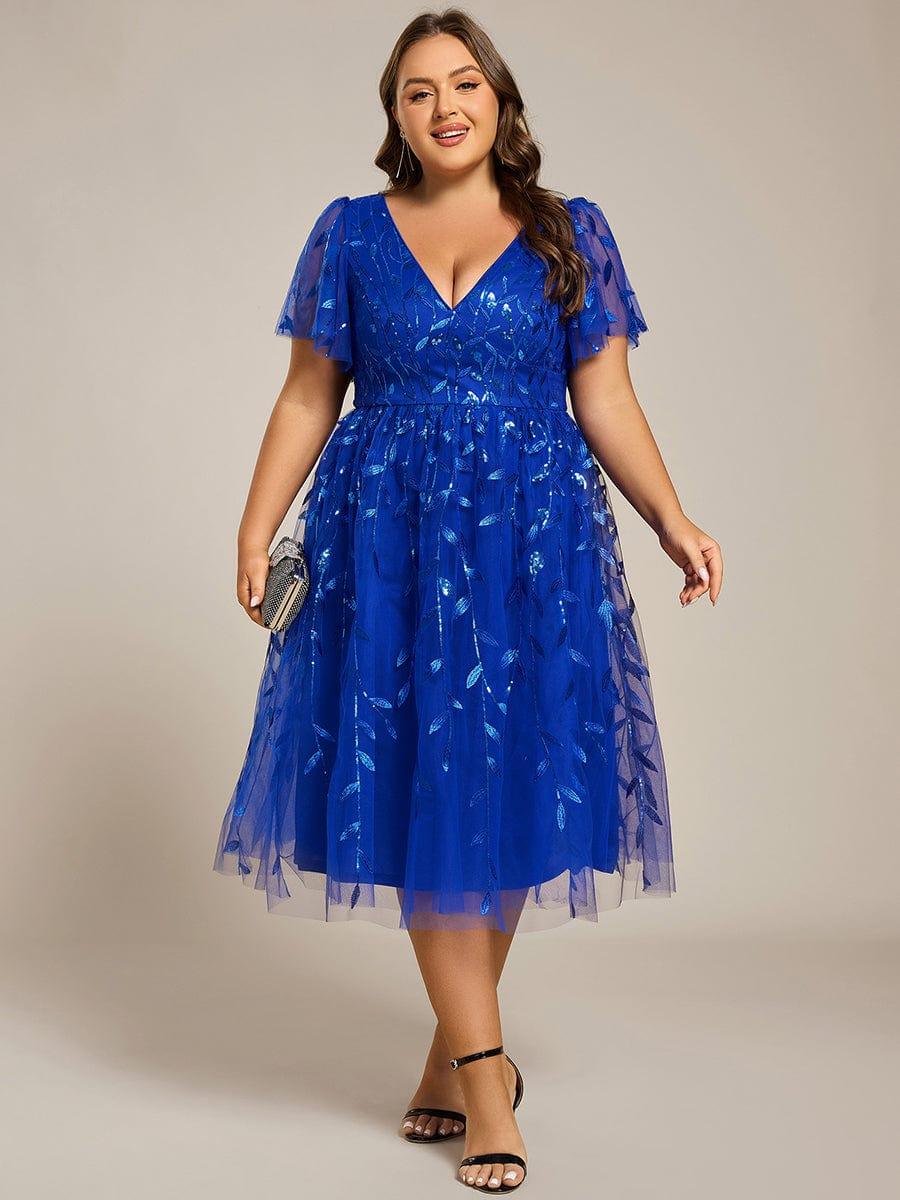 pretty SIMONE|Plus Size Leaf Sequin Tulle Midi Wedding Guest Dress(Final Sale) - Image 41