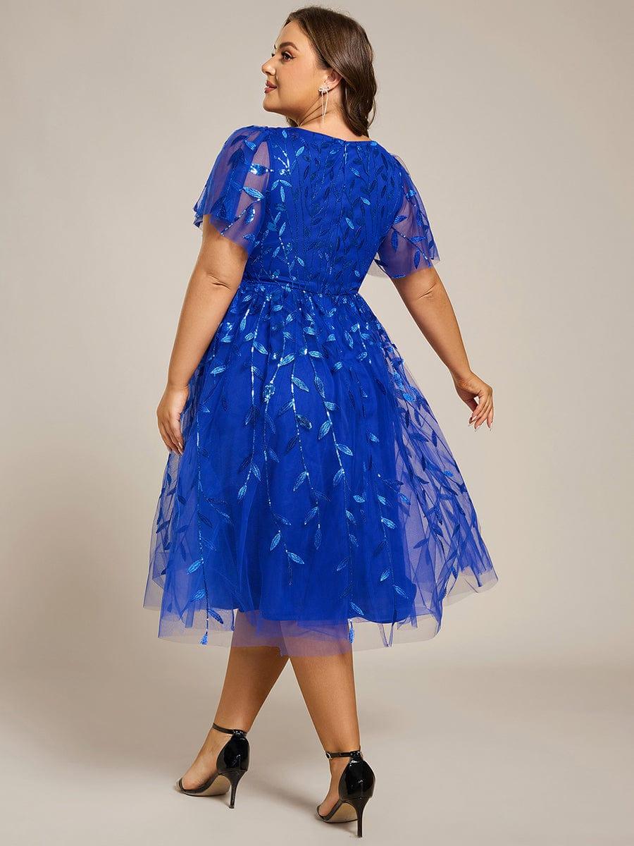 pretty SIMONE|Plus Size Leaf Sequin Tulle Midi Wedding Guest Dress(Final Sale) - Image 42