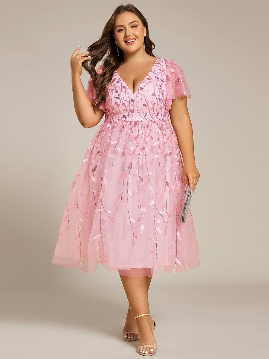 pretty SIMONE|Plus Size Leaf Sequin Tulle Midi Wedding Guest Dress(Final Sale) - Image 46