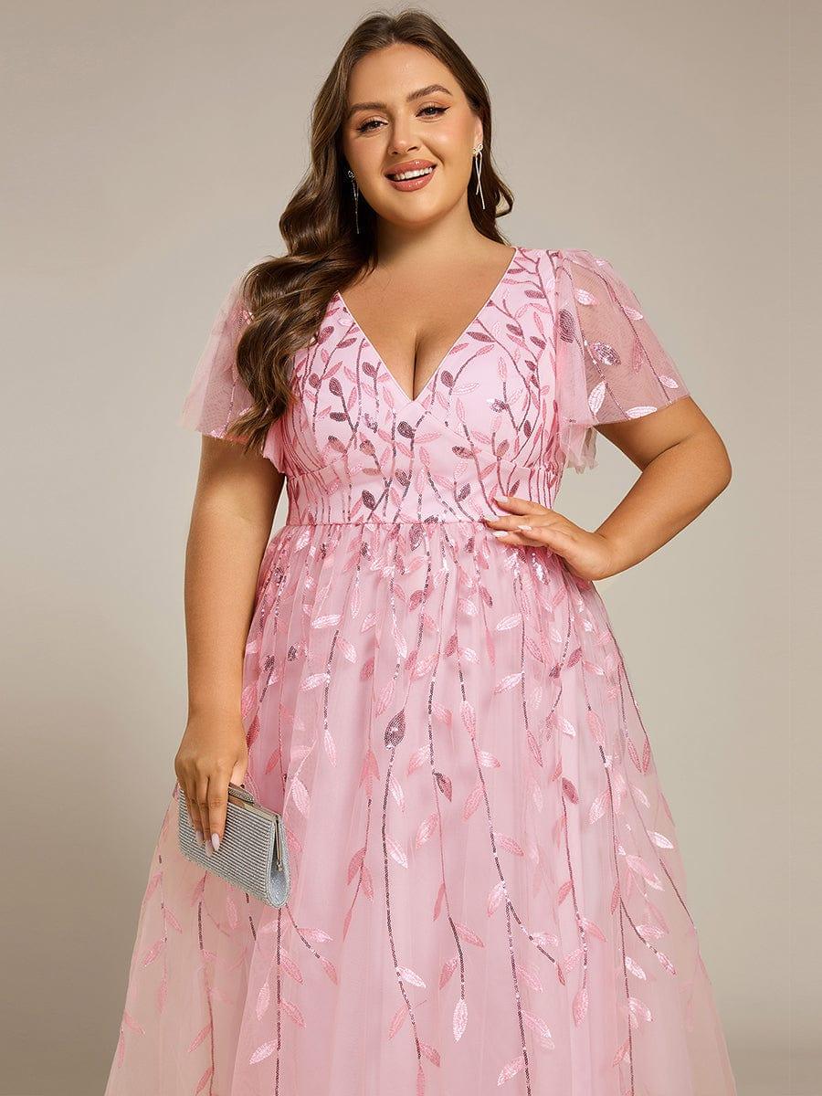pretty SIMONE|Plus Size Leaf Sequin Tulle Midi Wedding Guest Dress(Final Sale) - Image 48