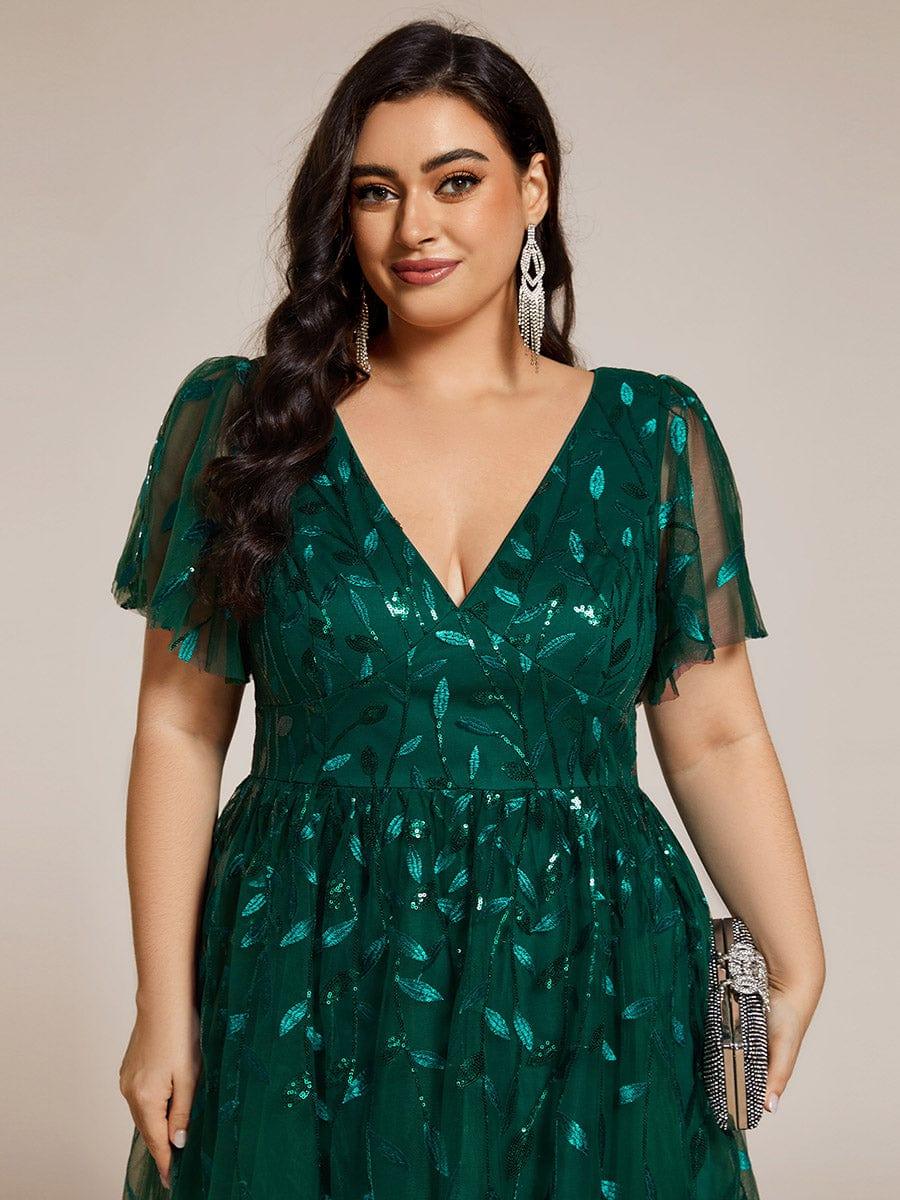 pretty SIMONE|Plus Size Leaf Sequin Tulle Midi Wedding Guest Dress(Final Sale) - Image 5