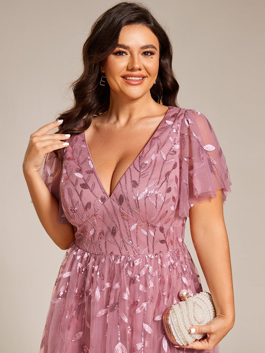 ever SIMONE|Leaf Sequin Short Sleeve Tulle Midi Wedding Guest Dress(Final Sale) - Image 100