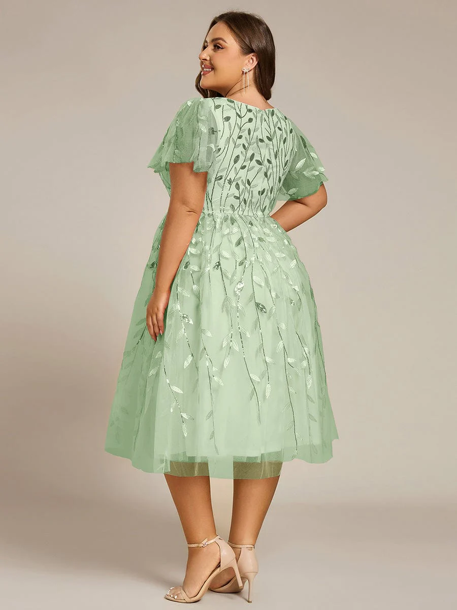 ever SIMONE|Leaf Sequin Short Sleeve Tulle Midi Wedding Guest Dress(Final Sale) - Image 109