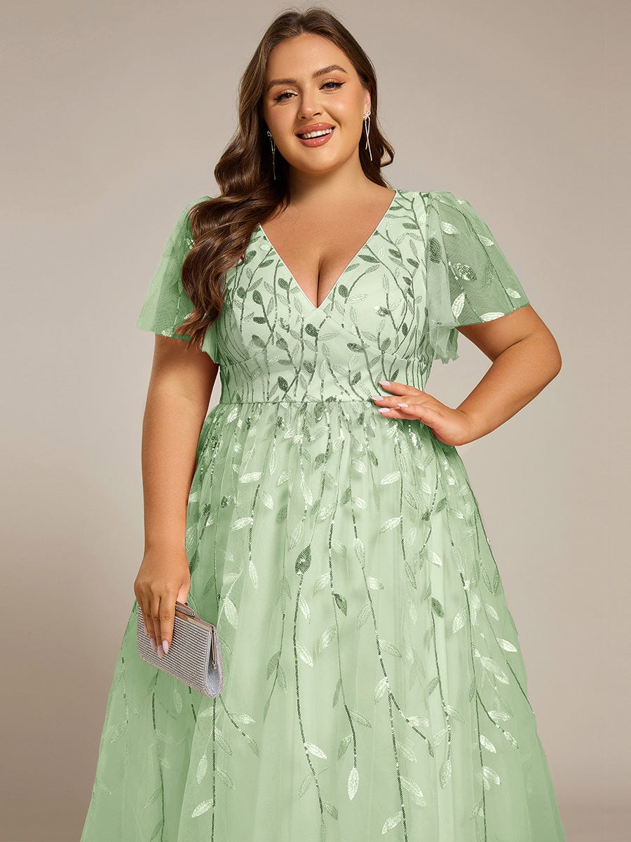 ever SIMONE|Leaf Sequin Short Sleeve Tulle Midi Wedding Guest Dress(Final Sale) - Image 110