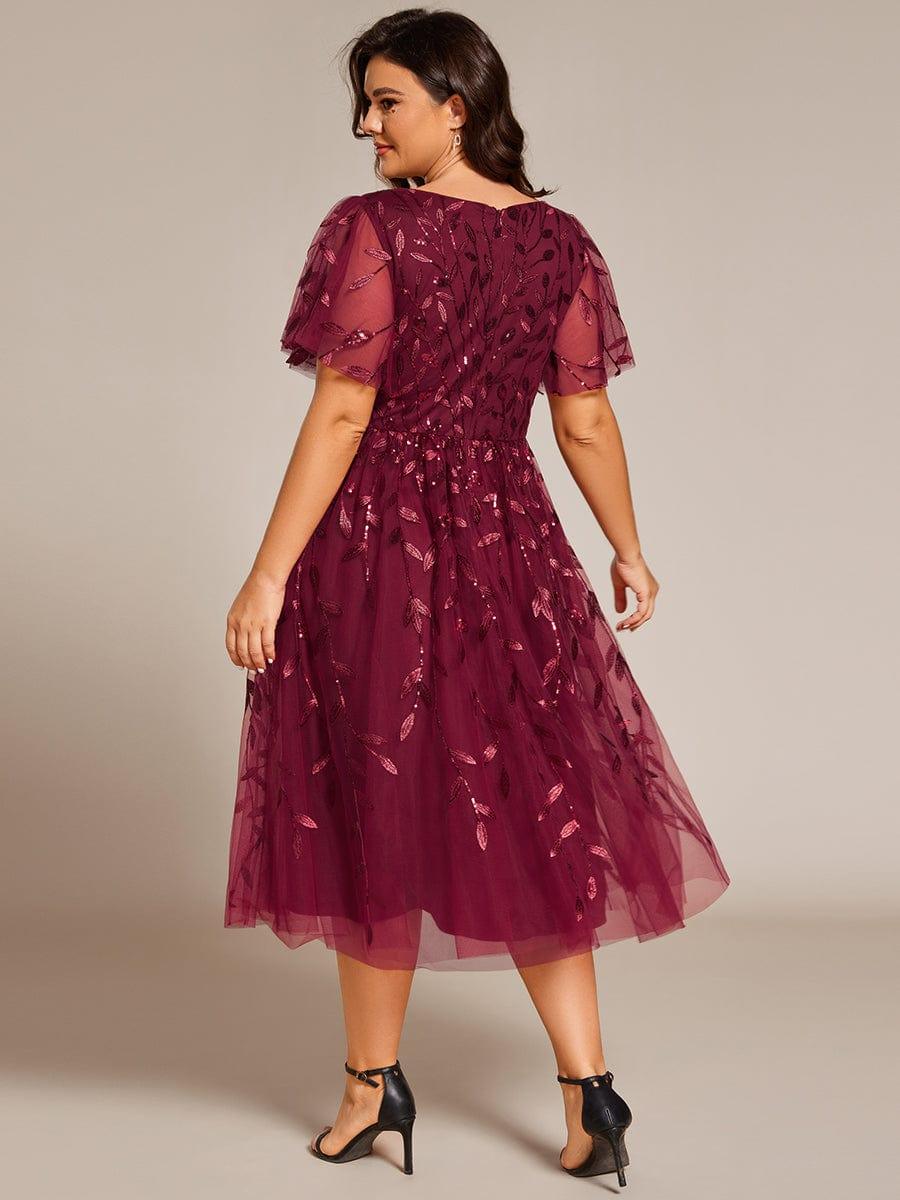 pretty SIMONE|Plus Size Leaf Sequin Tulle Midi Wedding Guest Dress(Final Sale) - Image 8