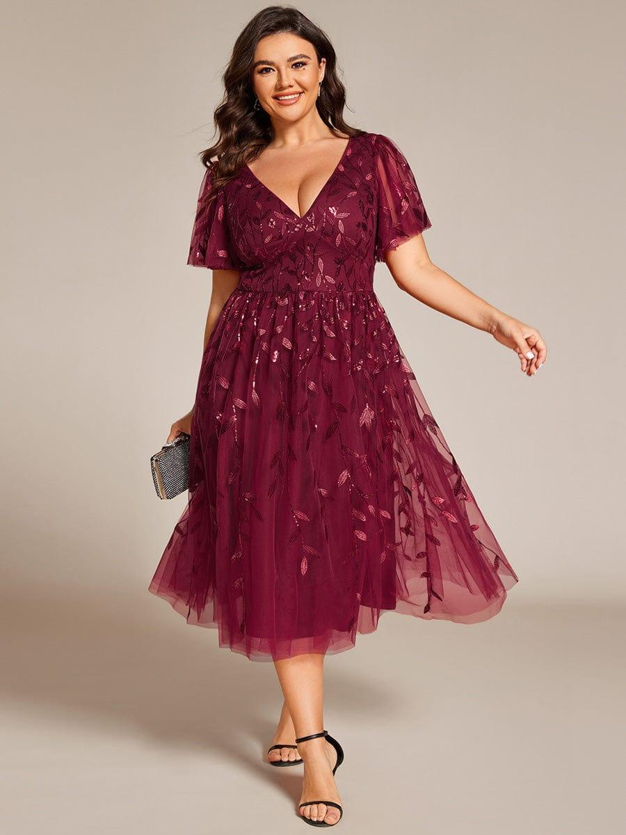 pretty SIMONE|Plus Size Leaf Sequin Tulle Midi Wedding Guest Dress(Final Sale) - Image 9