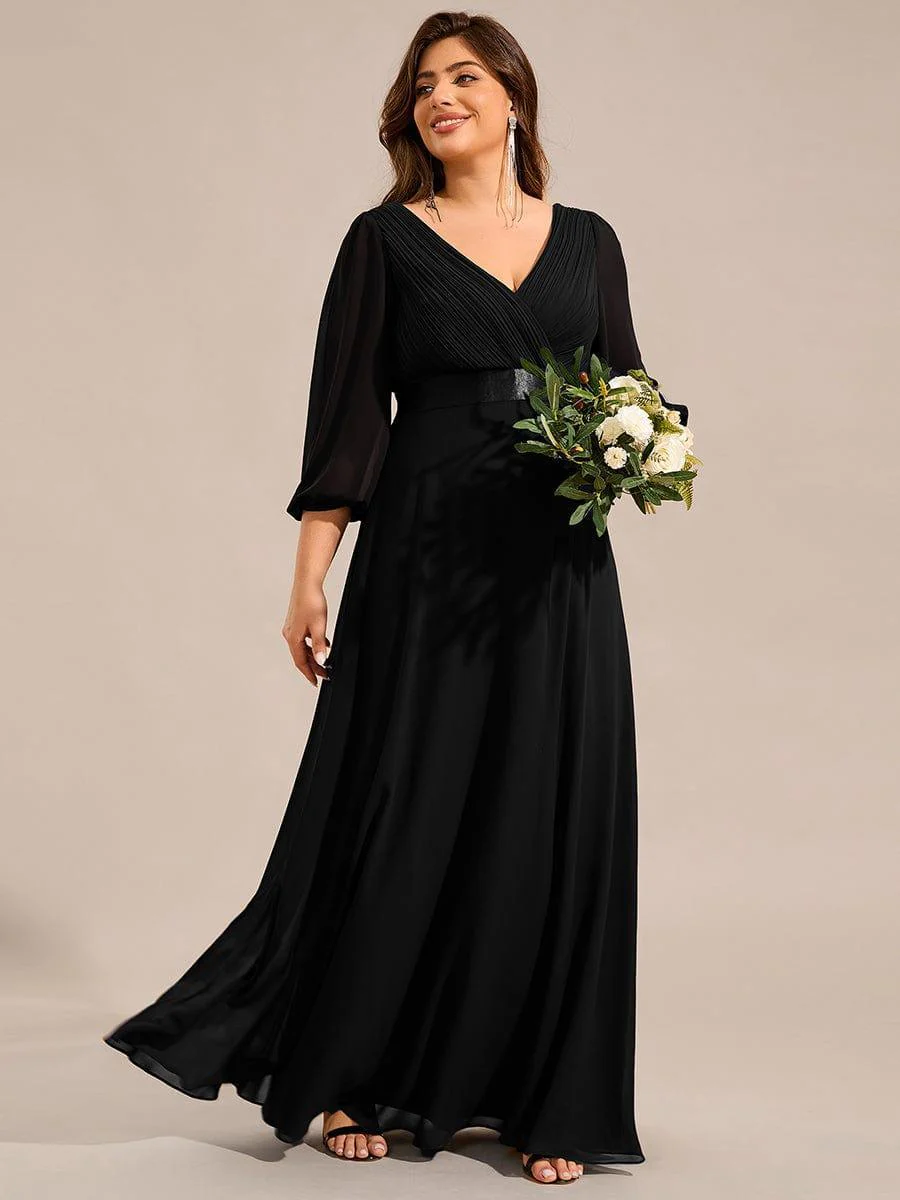 ever OLIVIA|Chiffon Long Sleeve Empire Waist Maxi Evening Dress with Pleated Detailing - Image 11