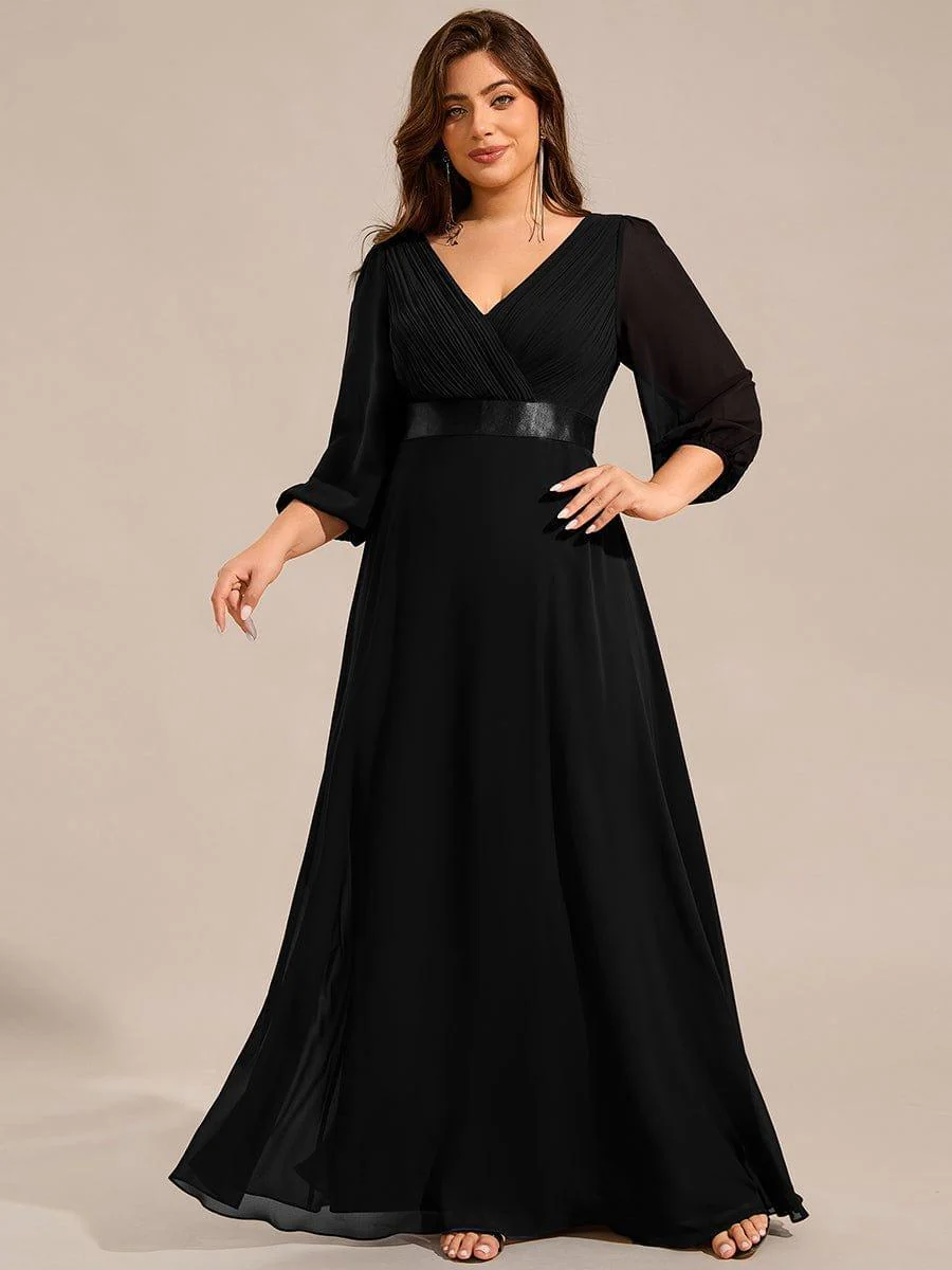 ever OLIVIA|Chiffon Long Sleeve Empire Waist Maxi Evening Dress with Pleated Detailing - Image 12