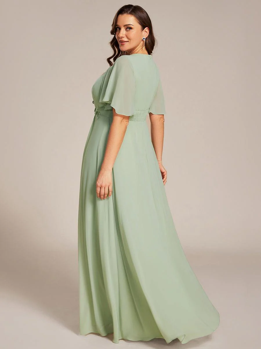 pretty ASPYN|Plus Size Pleated Short Sleeve Ruffled Maxi Evening Dress - Image 2